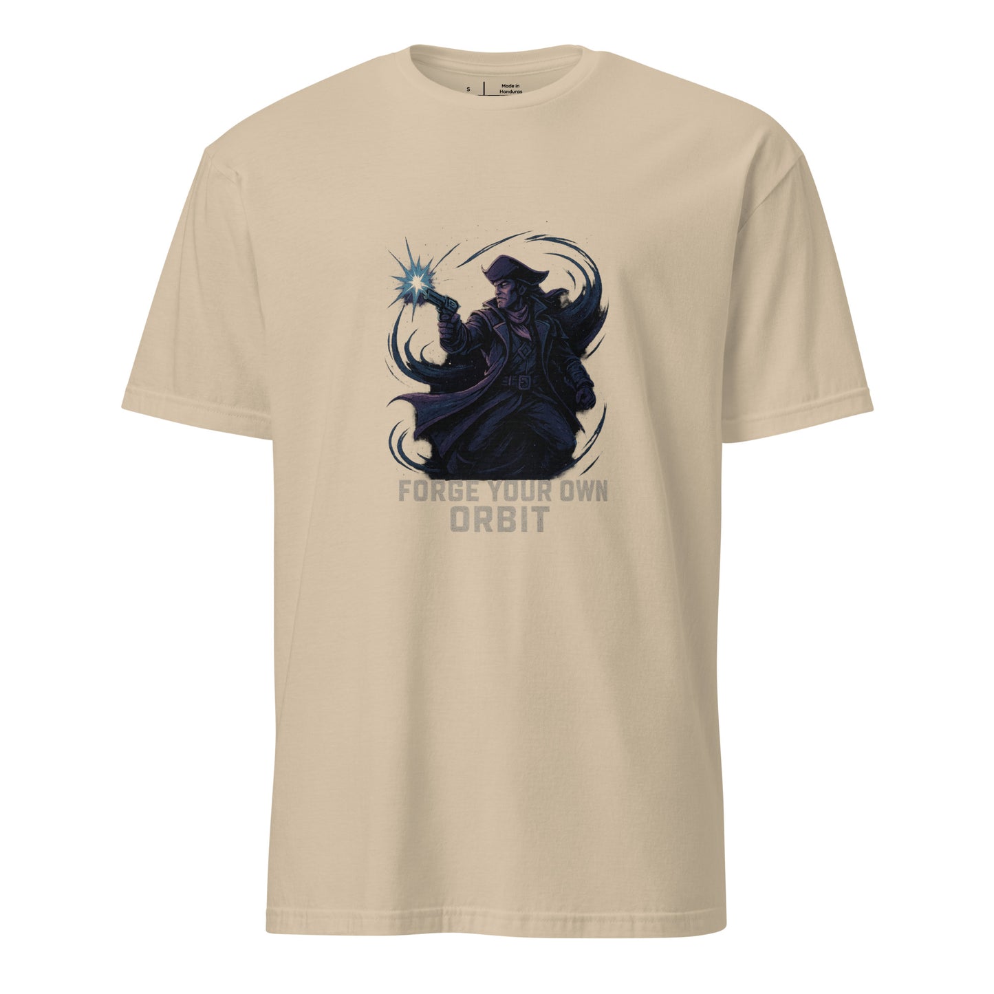 Astral Rift Corsair – “Forge Your Own Orbit.” - Short-Sleeve Unisex T-Shirt - Graphic Tee - Sand - Front