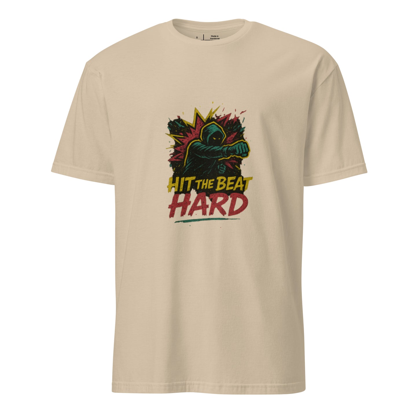 Starknuckle Breakbeat Brawler – “Hit the Beat Hard.” - Short-Sleeve Unisex T-Shirt - Graphic Tee - Sand - Front