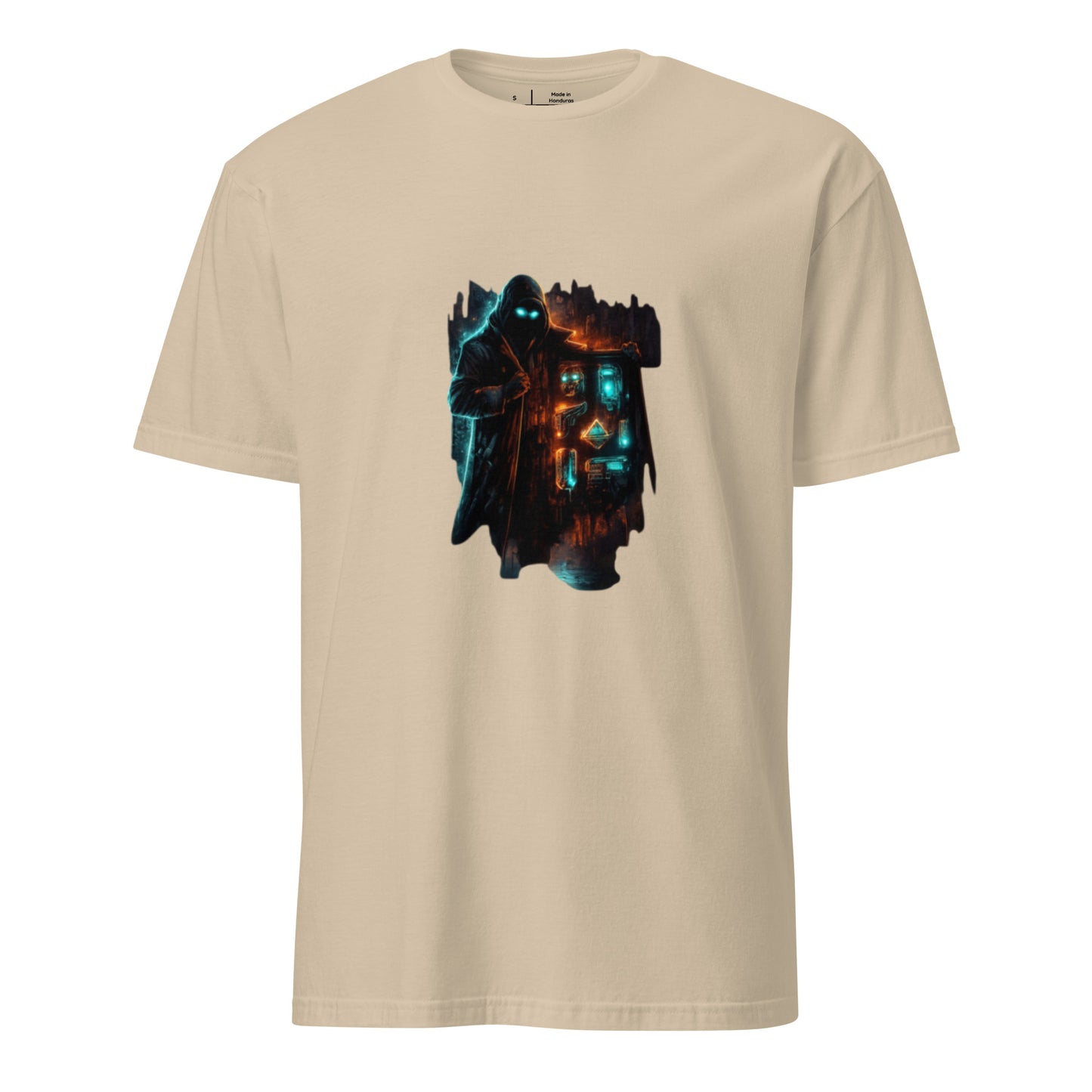 Cyber Relic Dealer – Urban Sci-Fi Graffiti  - Short-Sleeve Unisex T-Shirt - Graphic Tee - Sand - Front