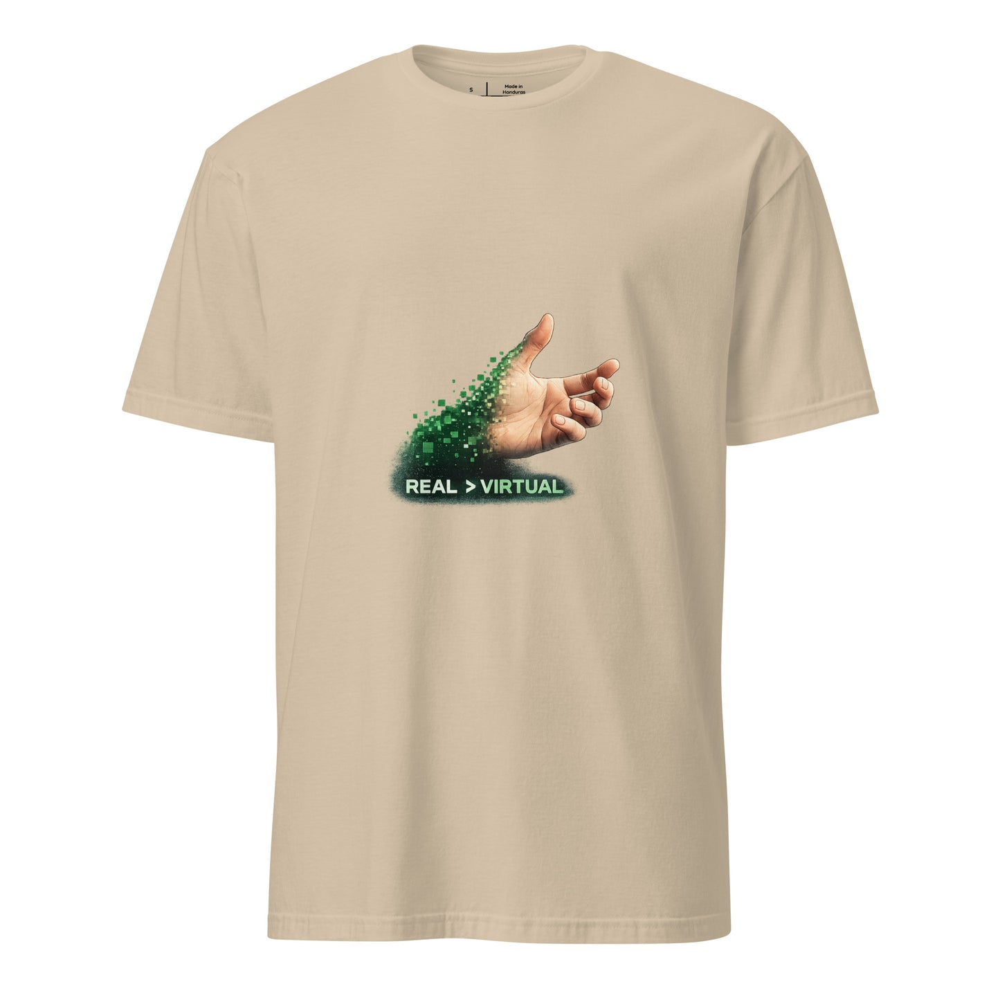 Real > Virtual – Gamer Lifestyle - Short-Sleeve Unisex T-Shirt - Graphic Tee - Sand - Front