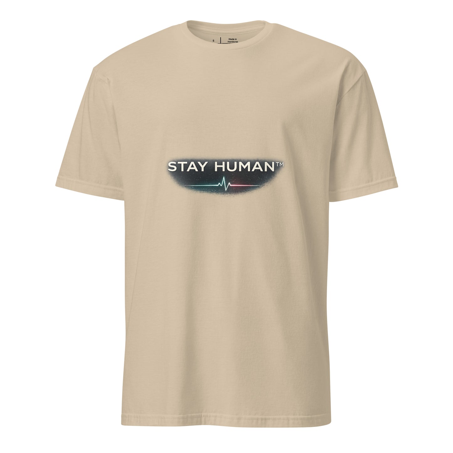 Stay Human™ – Luxury Minimalist Statement - Short-Sleeve Unisex T-Shirt - Graphic Tee - Sand - Front