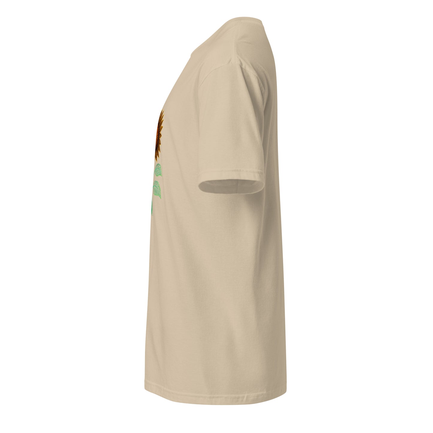 Circuitry Sunflower – Neon Tech Bloom - Short-Sleeve Unisex T-Shirt - Graphic Tee - Sand - Left side