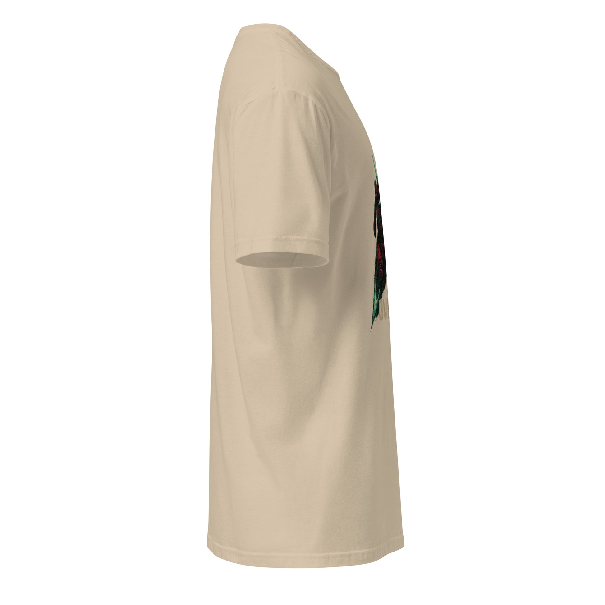 Cyber Oni Overdrive – “Unleash the Overdrive.” - Short-Sleeve Unisex T-Shirt - Graphic Tee - Sand - Right side 