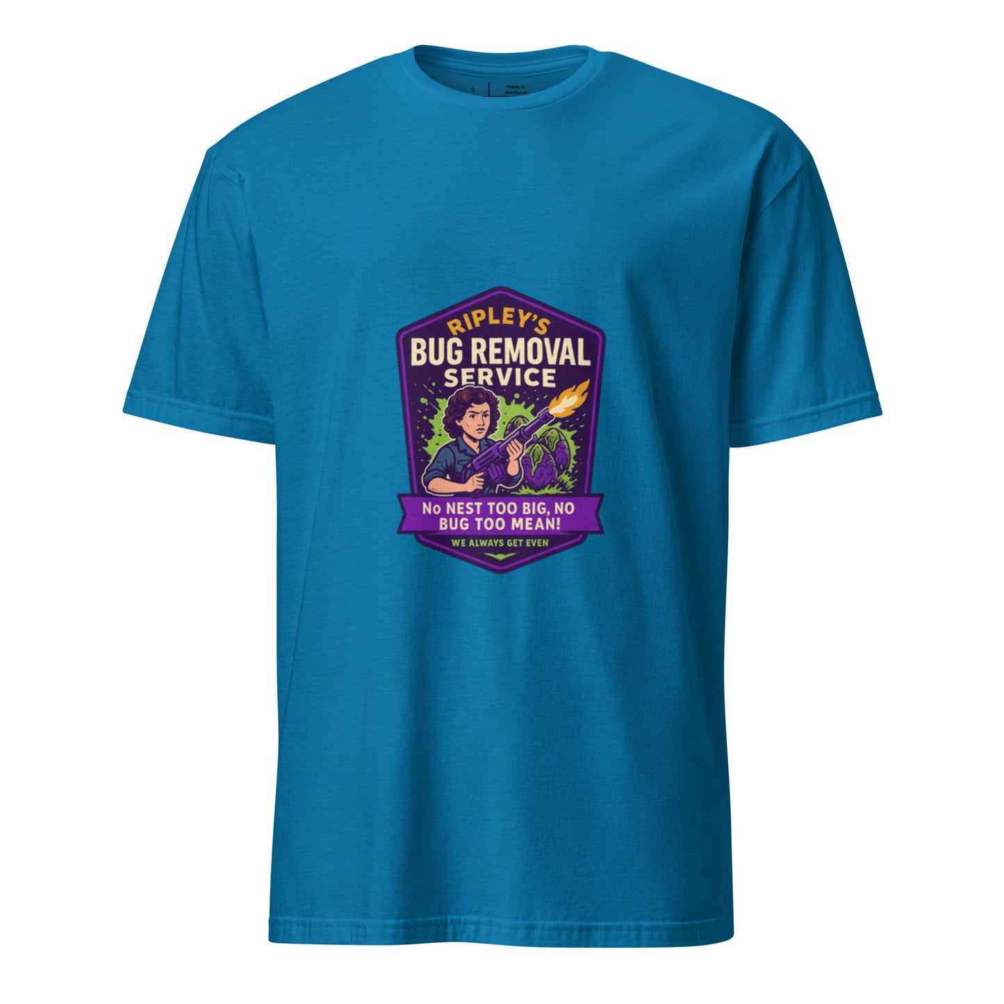 Ripley’s Bug Removal Service – Xenomorph Exterminator - Short-Sleeve Unisex T-Shirt - Graphic Tee - Sapphire - Front