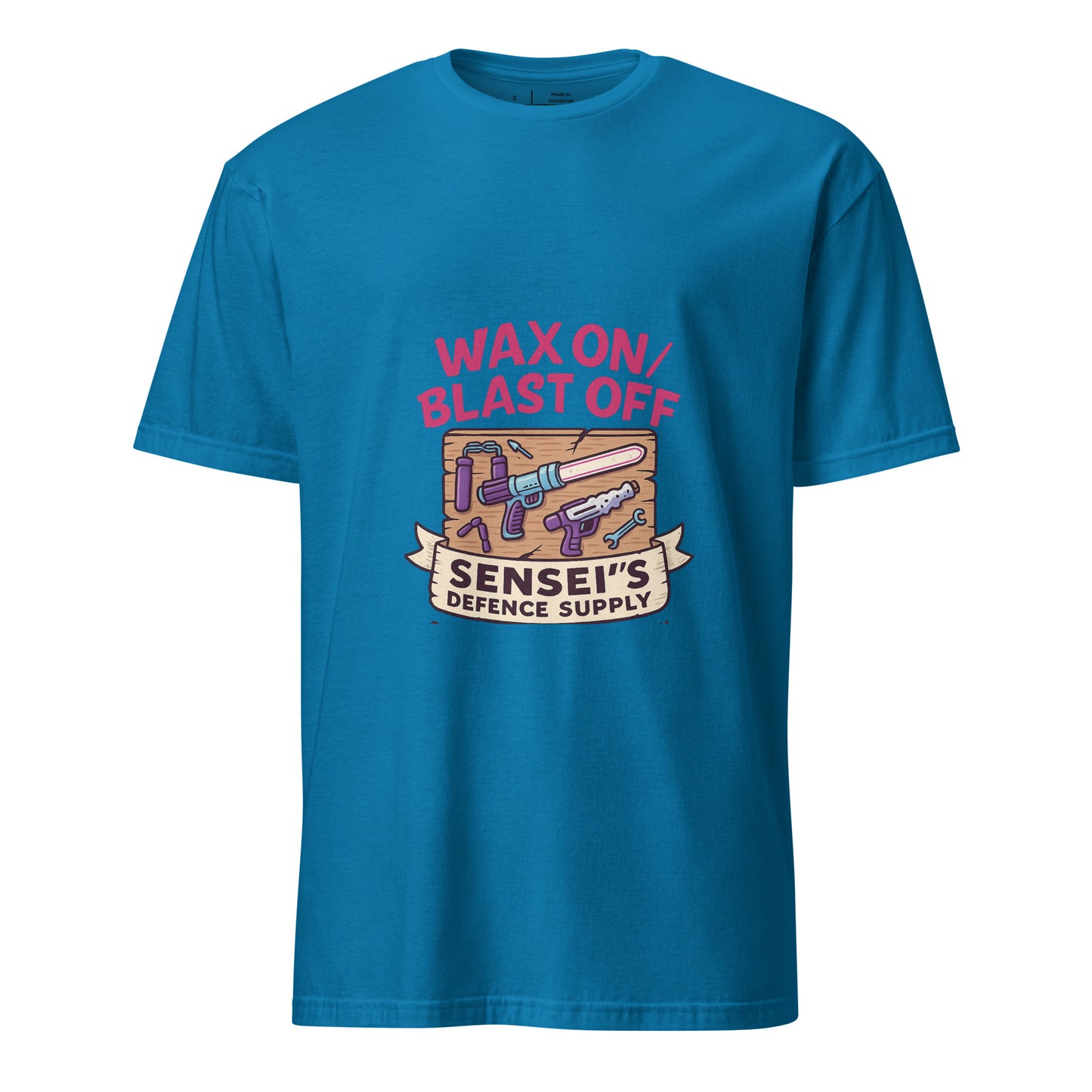 Wax On/Blast Off – Retro Karate Space - Short-Sleeve Unisex T-Shirt - Graphic Tee - Sapphire - Front