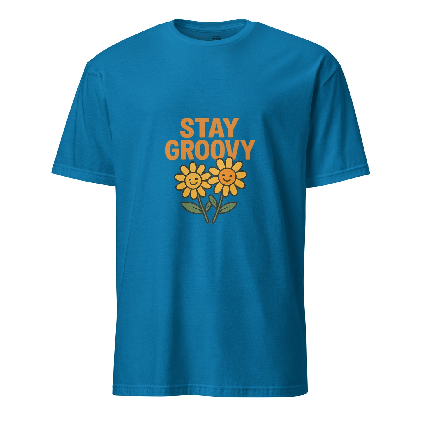 Stay Groovy – Retro Flower Power - Short-Sleeve Unisex T-Shirt - Graphic Tee - Sapphire - Front
