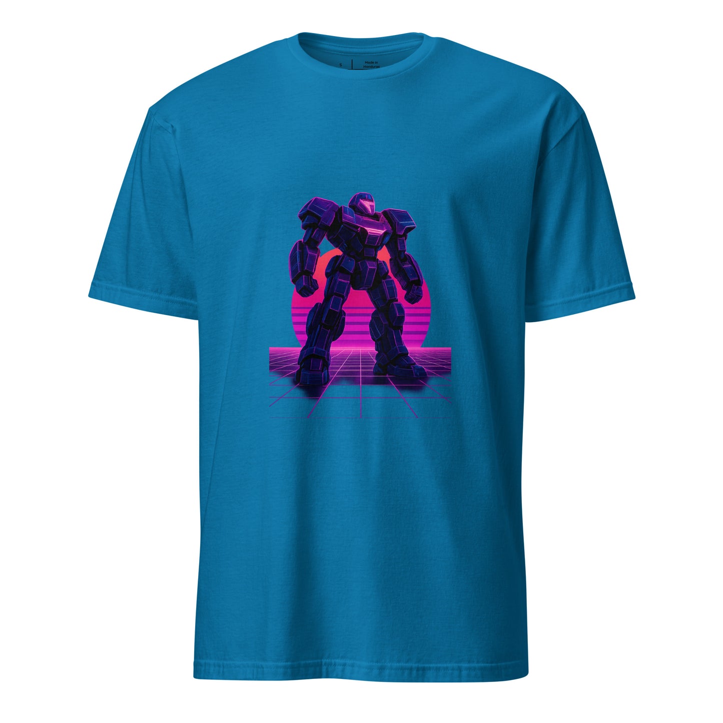 Synthwave Mech – Neon Titan - Short-Sleeve Unisex T-Shirt - Graphic Tee - Sapphire - Front