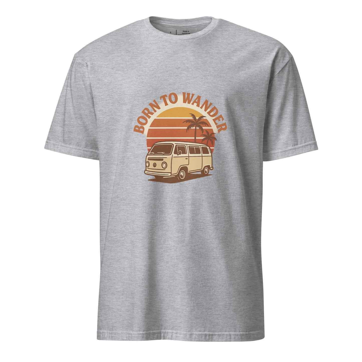Born To Wander – Sunset Camper Edition - Short-Sleeve Unisex T-Shirt - Graphic Tee - Sport Grey - Front
