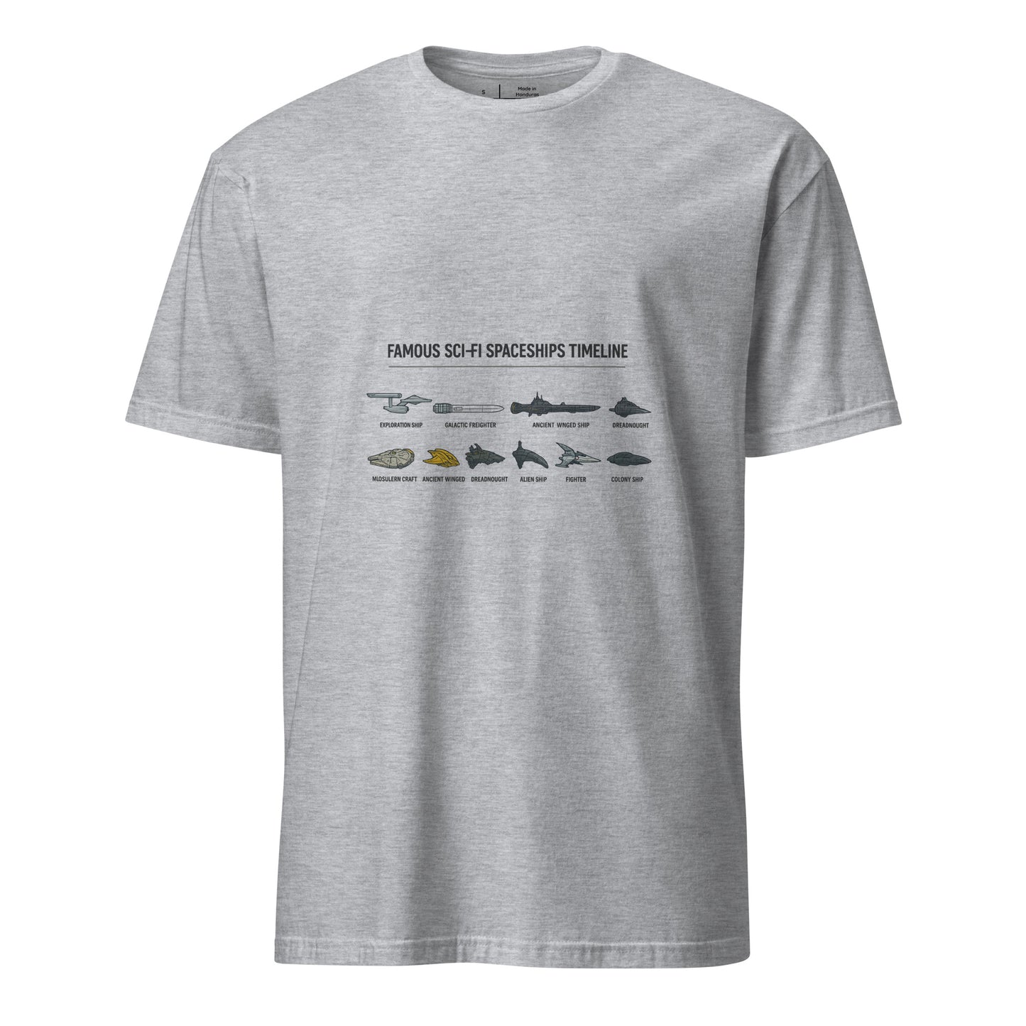 Famous Sci-Fi Starships Timeline – Legendary Vessels - Short-Sleeve Unisex T-Shirt - Graphic Tee -
Sport Grey - Front