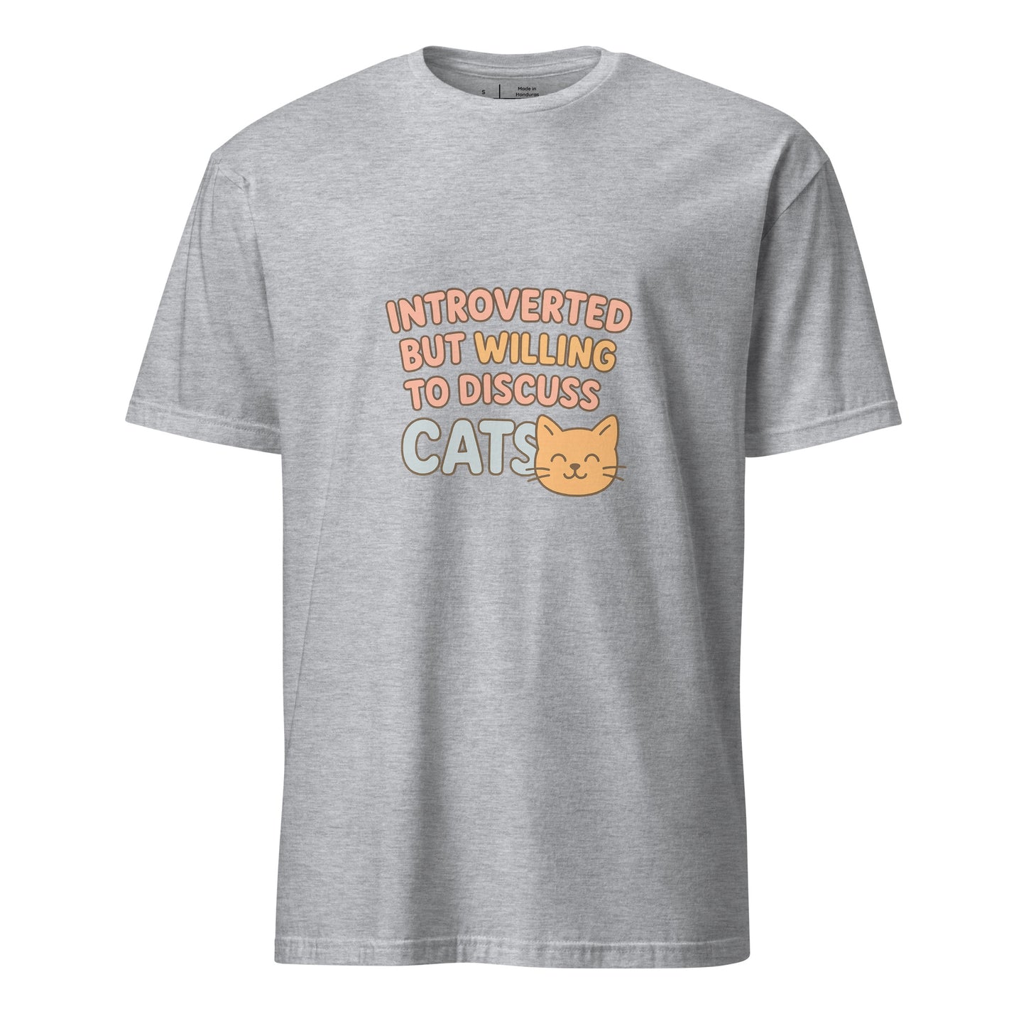 Introverted But Willing To Discuss Cats – Cozy Cat Lovers - Short-Sleeve Unisex T-Shirt - Graphic Tee - Sport Grey - Front