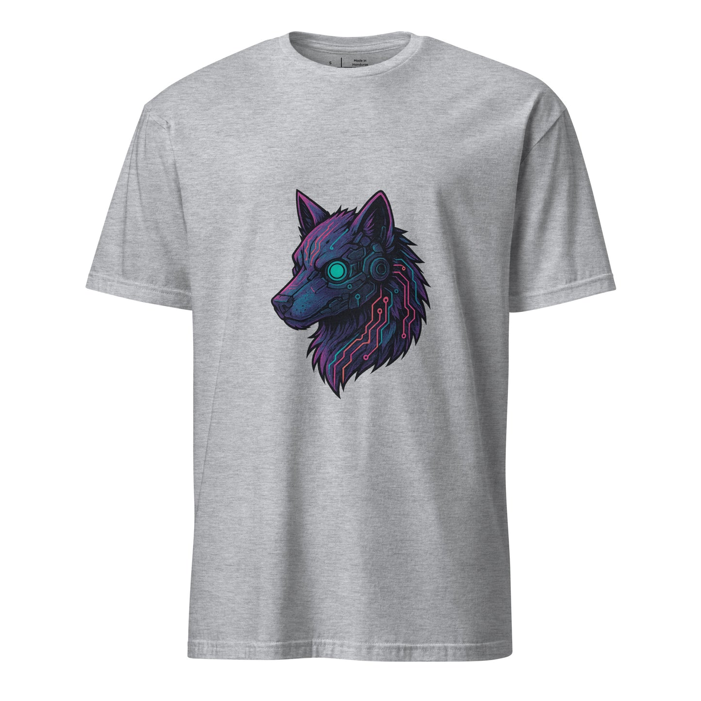 Cyber Wolf – Neon Sentinel - Short-Sleeve Unisex T-Shirt - Graphic Tee - Sport Grey - Front