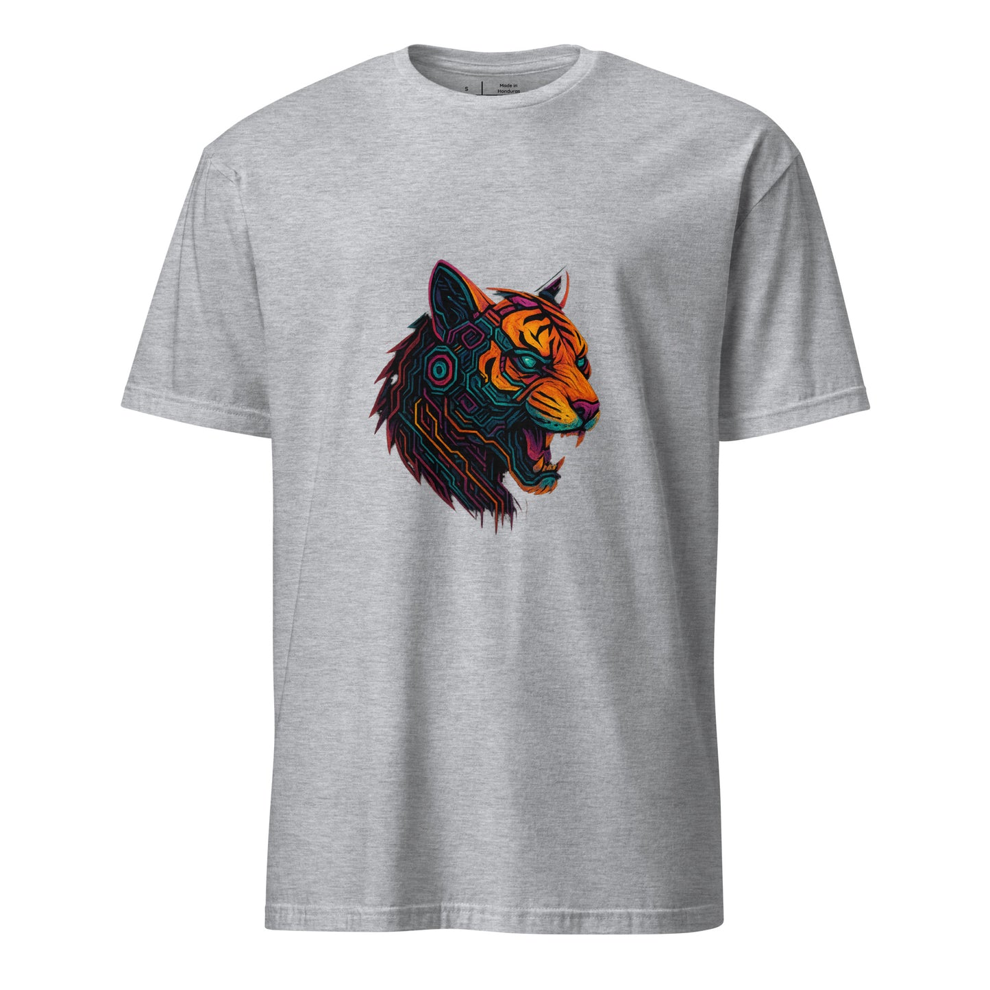 Cyber Tiger – Neon Predator - Short-Sleeve Unisex T-Shirt - Graphic Tee - Sport Grey - Front
