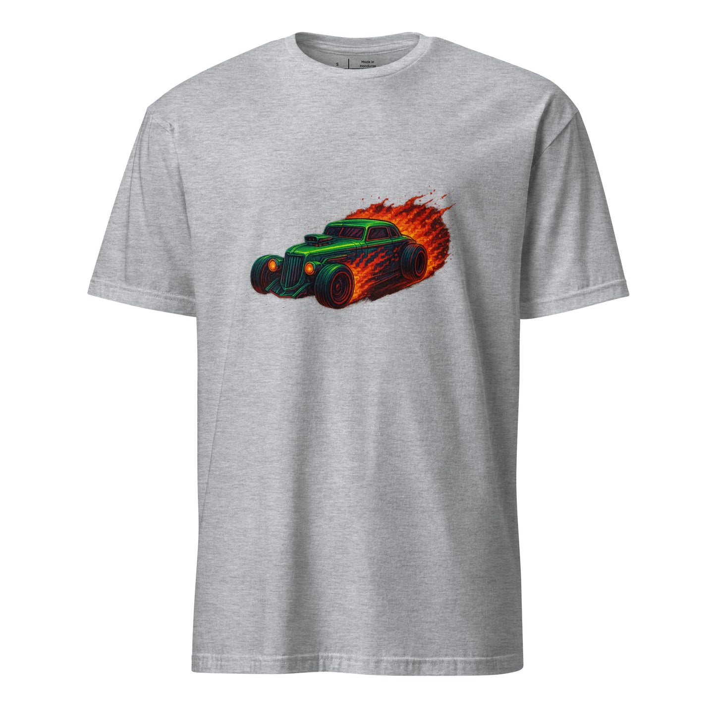 Pixel Hot Rod – Retro Fire Meets Digital - Short-Sleeve Unisex T-Shirt - Graphic Tee - Sport Grey - Front
