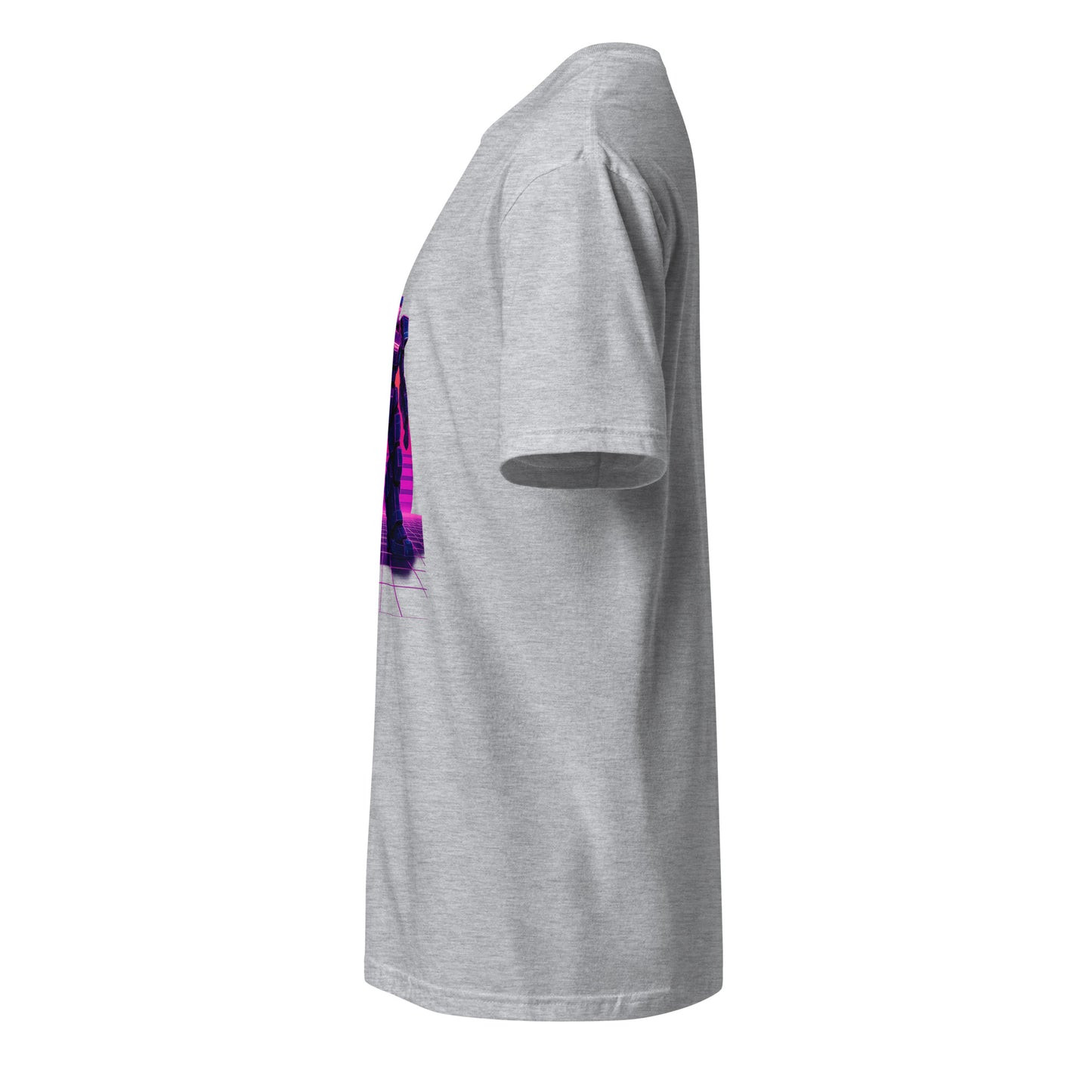 Synthwave Mech – Neon Titan - Short-Sleeve Unisex T-Shirt - Graphic Tee - Sport Grey - Left side