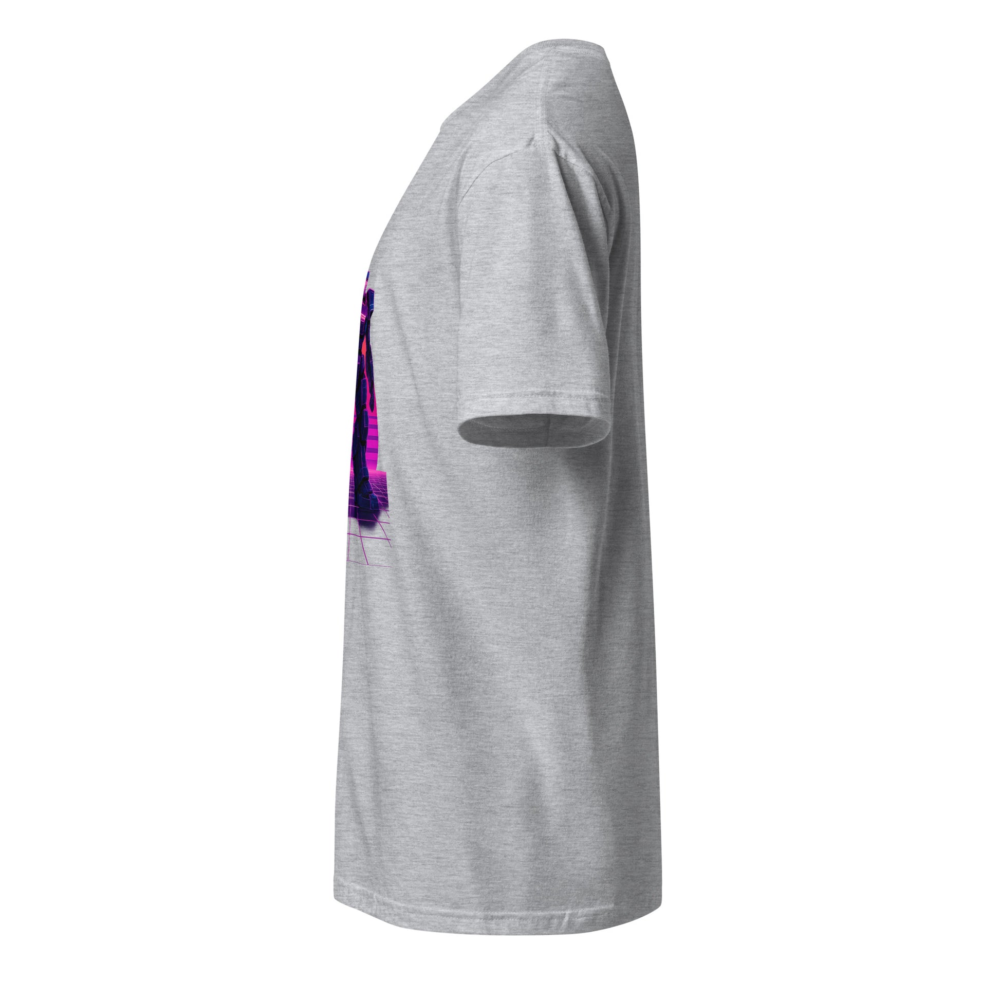 Synthwave Mech – Neon Titan - Short-Sleeve Unisex T-Shirt - Graphic Tee - Sport Grey - Left side