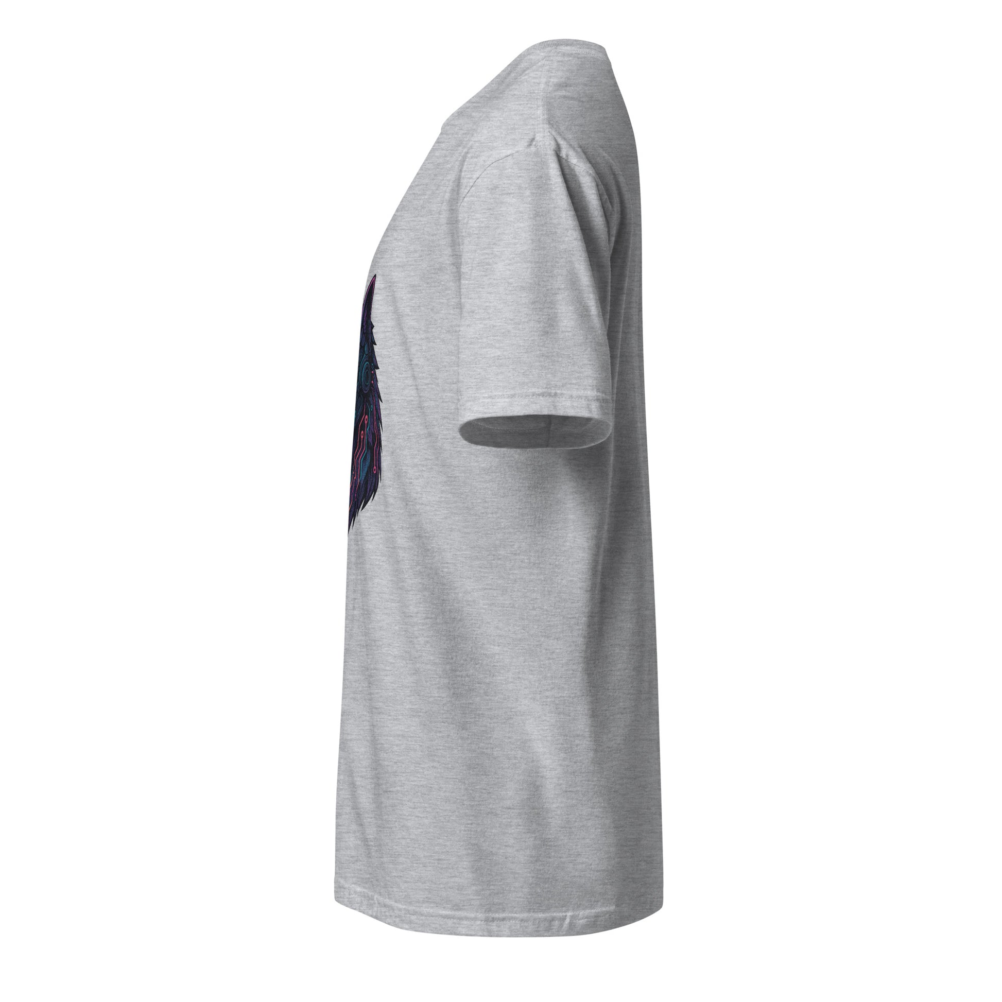 Cyber Wolf – Neon Sentinel - Short-Sleeve Unisex T-Shirt - Graphic Tee - Sport Grey - Left side