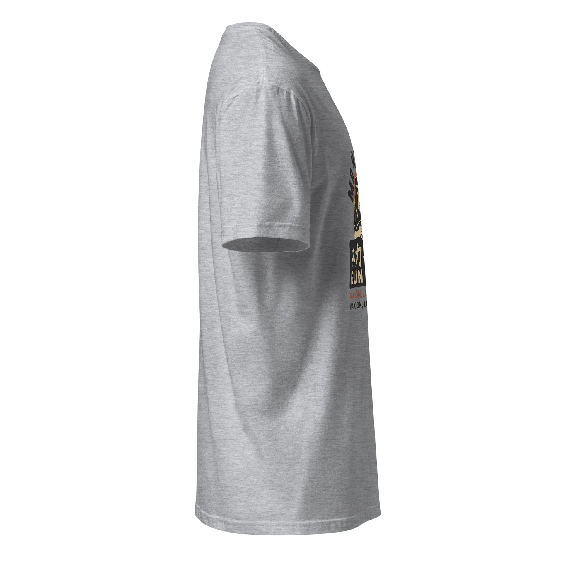 Mr. Miyagi’s Gun Shop – Wax On, Lock & Load - Short-Sleeve Unisex T-Shirt - Graphic Tee - Sport Grey - Right side