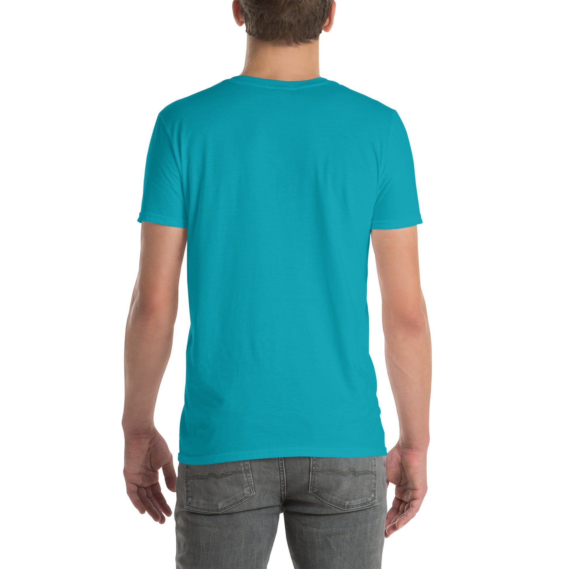 Never Trust An Atom - Science Joke - Short-Sleeve Unisex T-Shirt - Graphic Tee - Tropical Blue - Back