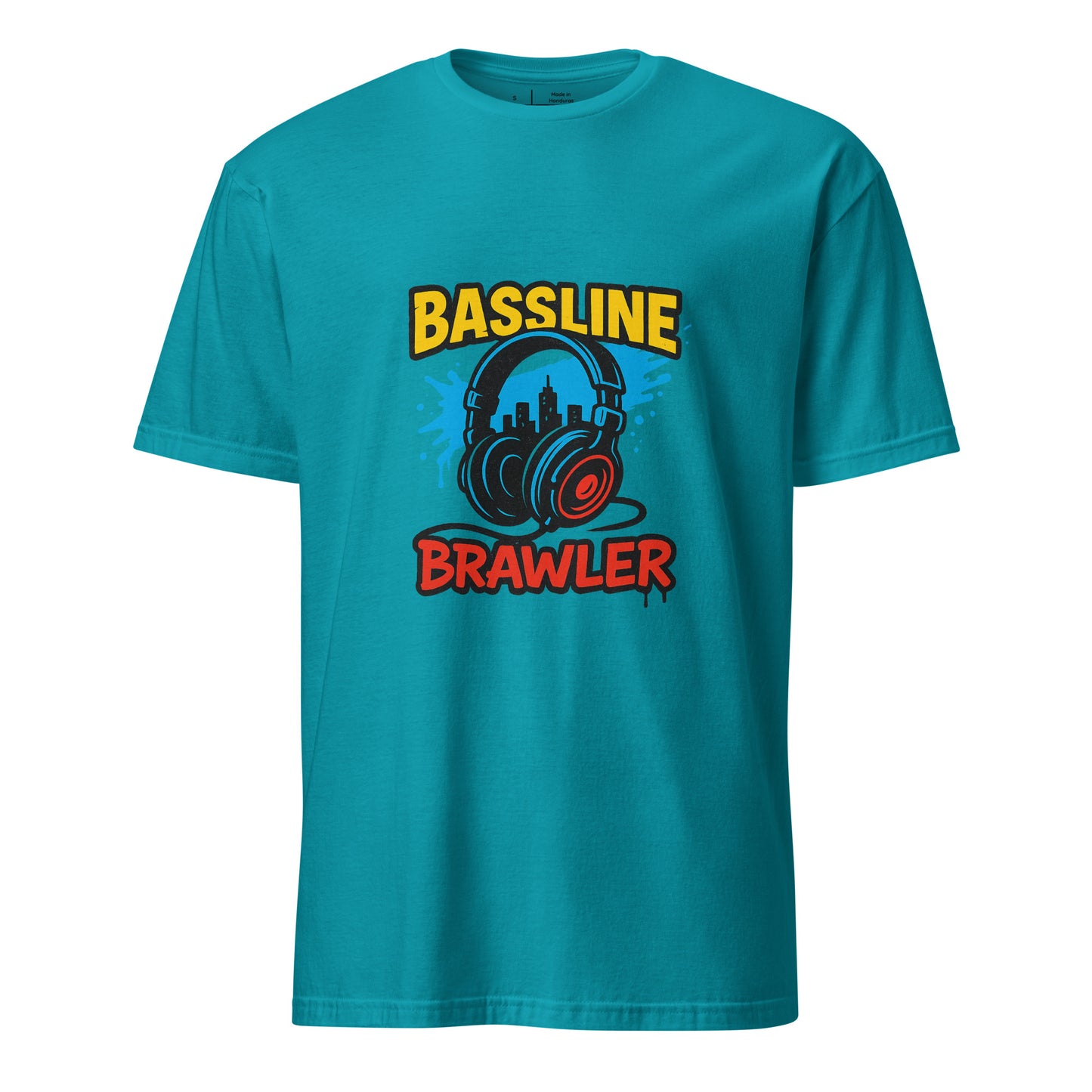 Bassline Brawler - Battle-Ready Beats - Short-Sleeve Unisex T-Shirt - Graphic Tee - Tropical Blue - Front
