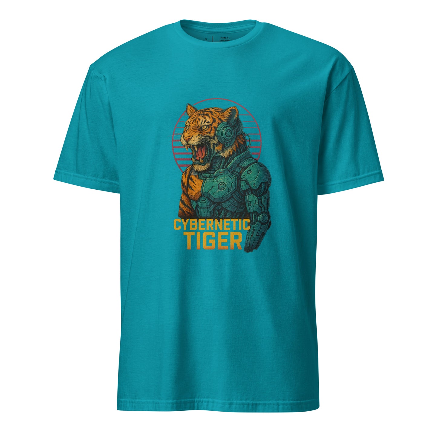 Cybernetic Tiger - Futuristic Ferocity - Short-Sleeve Unisex T-Shirt - Graphic Tee - Tropical Blue - Front