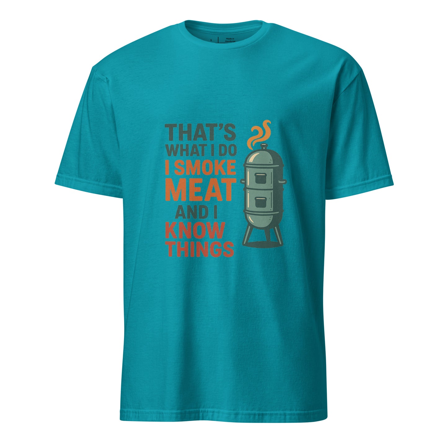 I Smoke Meat - BBQ Wisdom - Short-Sleeve Unisex T-Shirt - Graphic Tee - Tropical Blue - Front