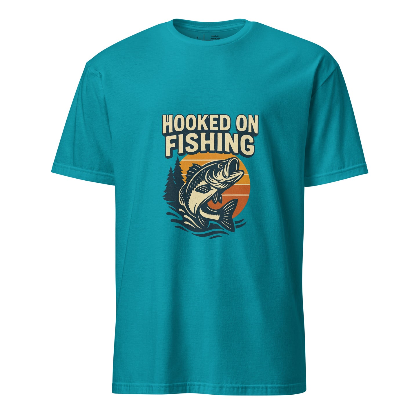 Hooked On Fishing - Hobbyist - Short-Sleeve Unisex T-Shirt - Graphic Tee - Tropical Blue - Front