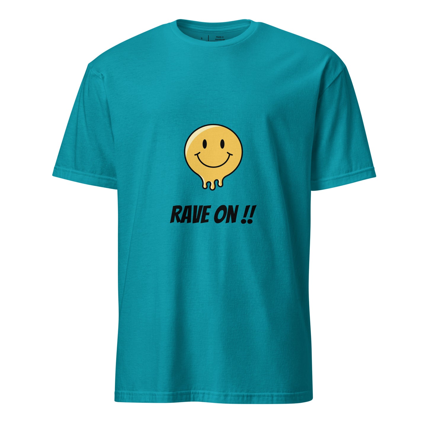 Rave On - Smiley Icon - Short-Sleeve Unisex T-Shirt - Graphic Tee - Tropical Blue - Front