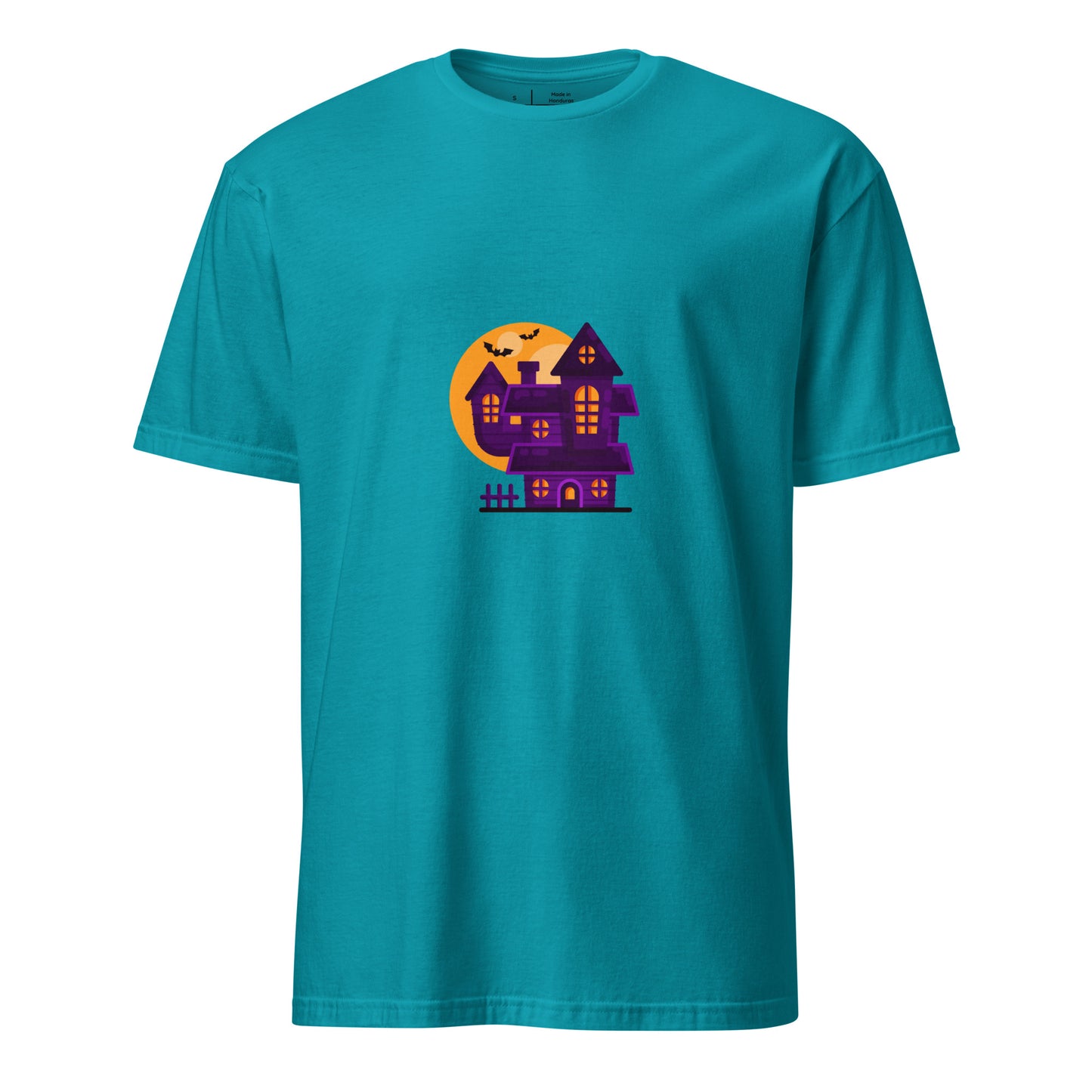 Haunted House - Moonlit Mischief - Short-Sleeve Unisex T-Shirt - Graphic Tee - Tropical Blue - Front 