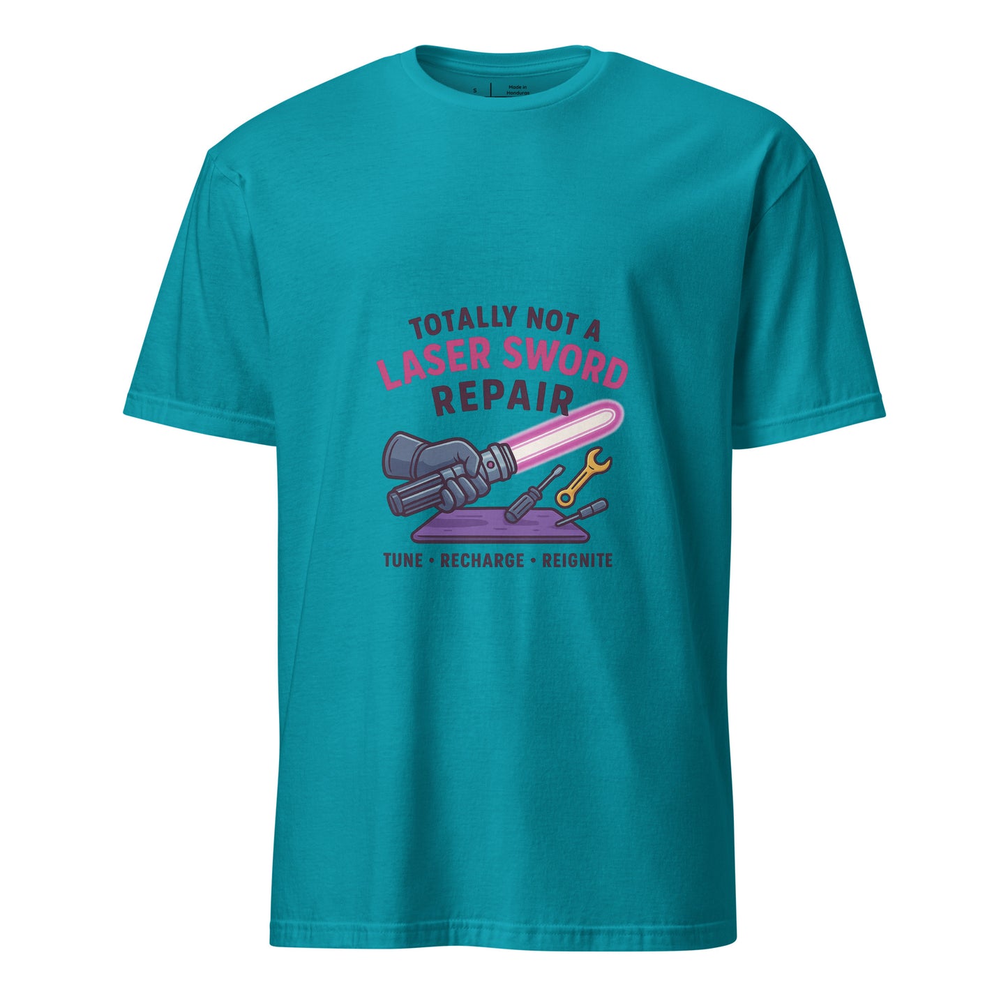 Totally Not A Laser Sword Repair – Galactic Fixes, Off The Books - Short-Sleeve Unisex T-Shirt - Graphic Tee -
Tropical Blue - Front
