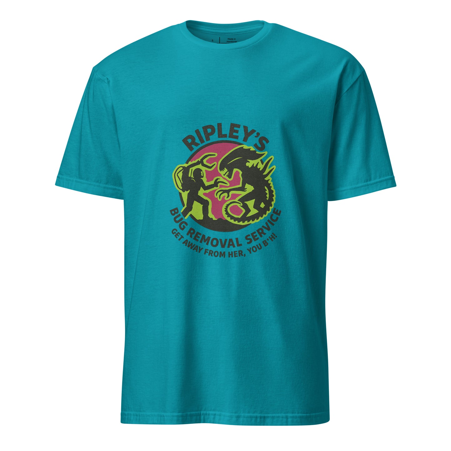 Ripley’s Bug Removal Service – Sci-Fi Parody - Short-Sleeve Unisex T-Shirt - Graphic Tee - Tropical Blue - Front