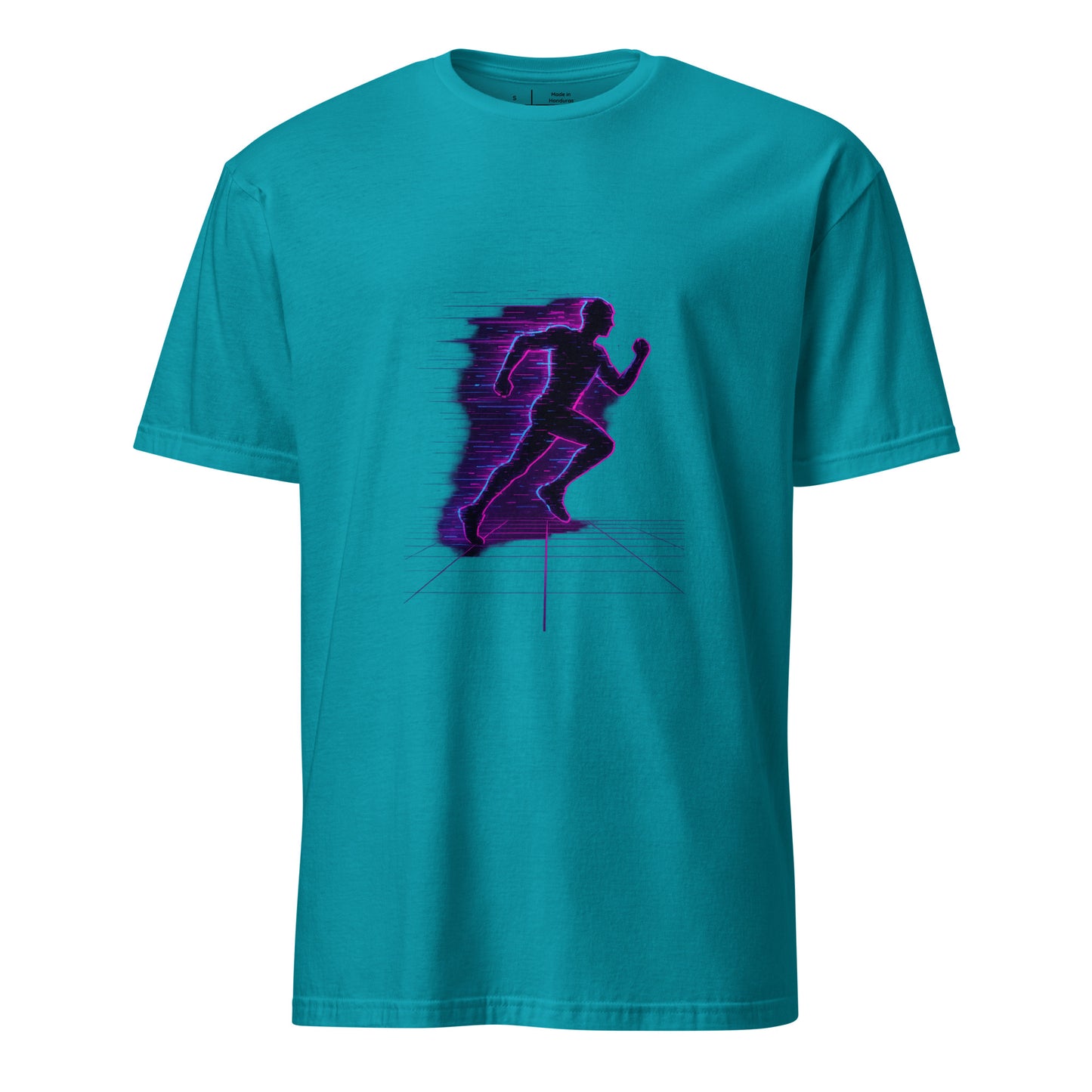 Glitch Runner - Neon Urban - Short-Sleeve Unisex T-Shirt - Graphic Tee - Tropical Blue - Front