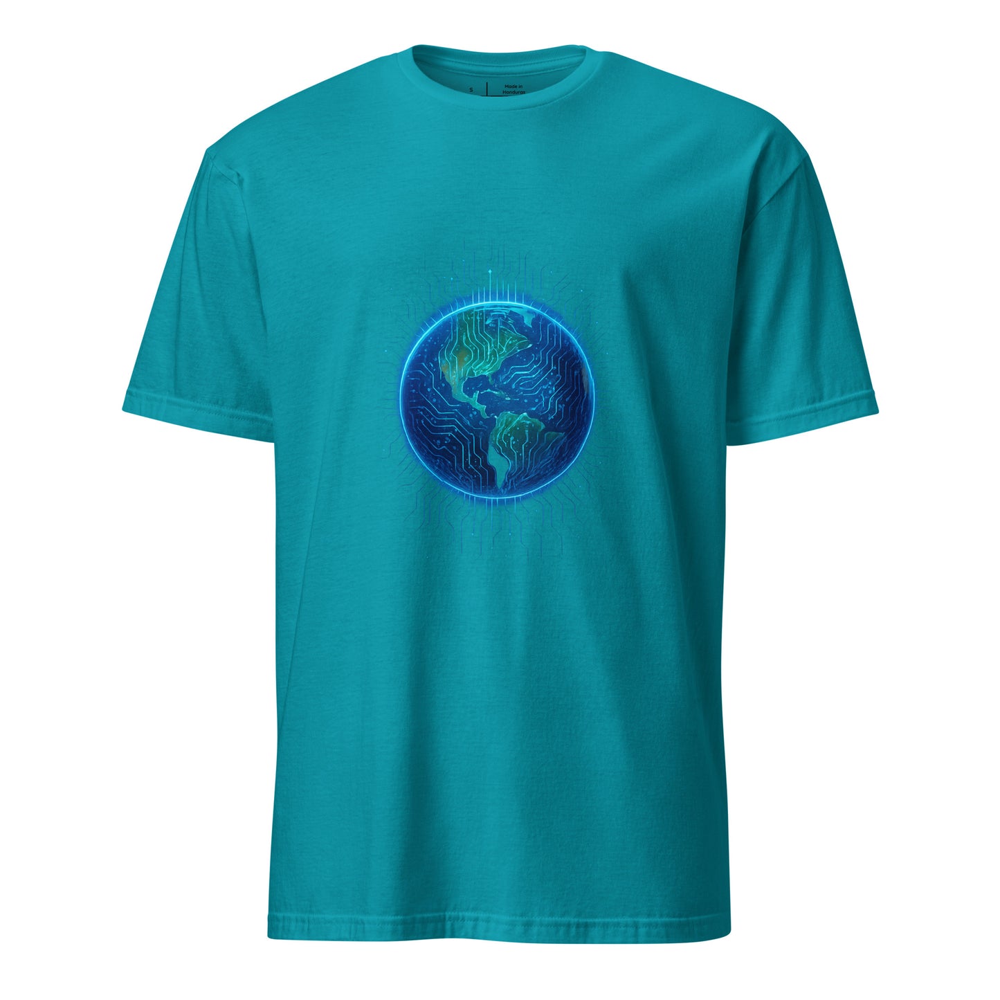 Cosmic Circuitry - Futuristic Cyberpunk - Short-Sleeve Unisex T-Shirt - Graphic Tee - Tropical Blue - Front