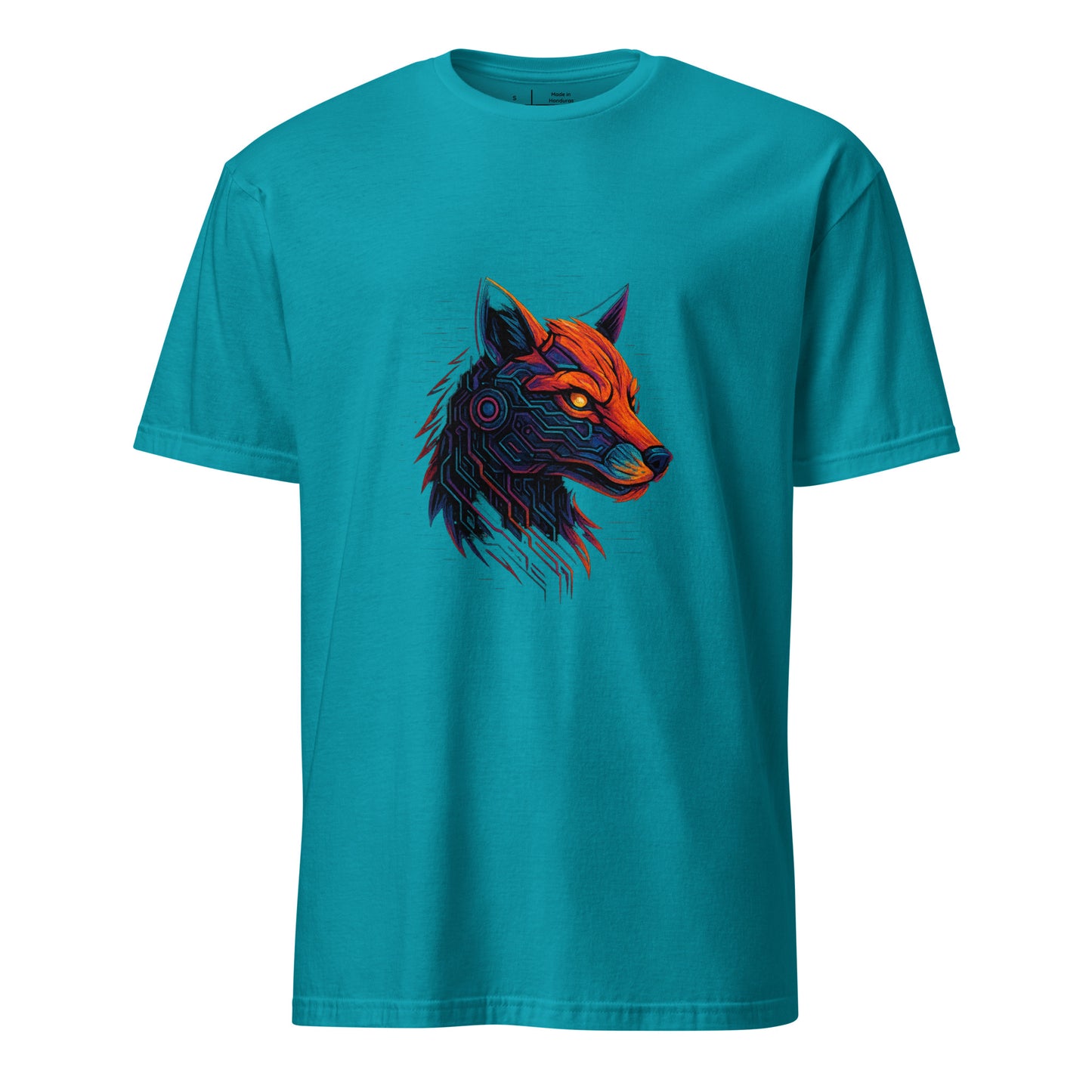  Cyber Fox – Neon Trickster - Short-Sleeve Unisex T-Shirt - Graphic Tee - Tropical Blue - Front