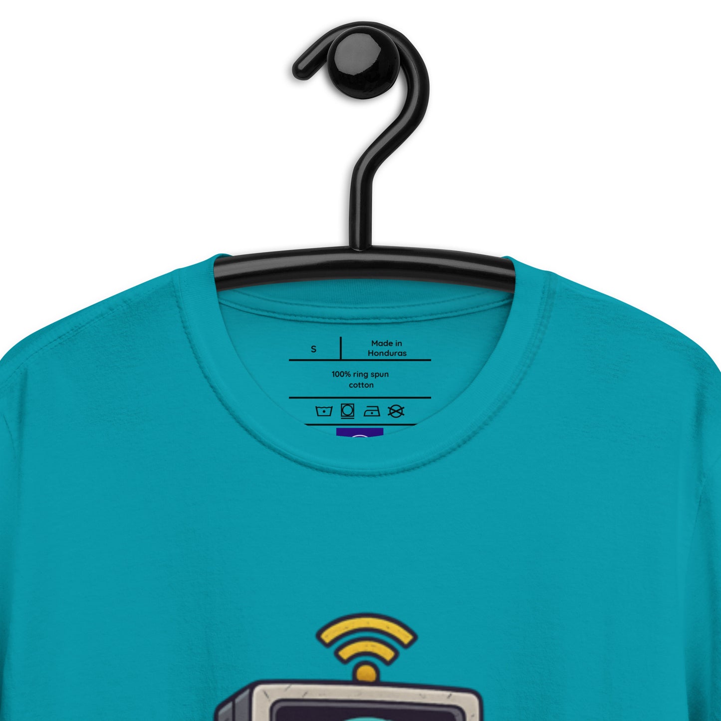 Digital Destroyer - Skeleton Bandwidth Battle - Short-Sleeve Unisex T-Shirt - Graphic Tee - Tropical Blue - Front Neckline