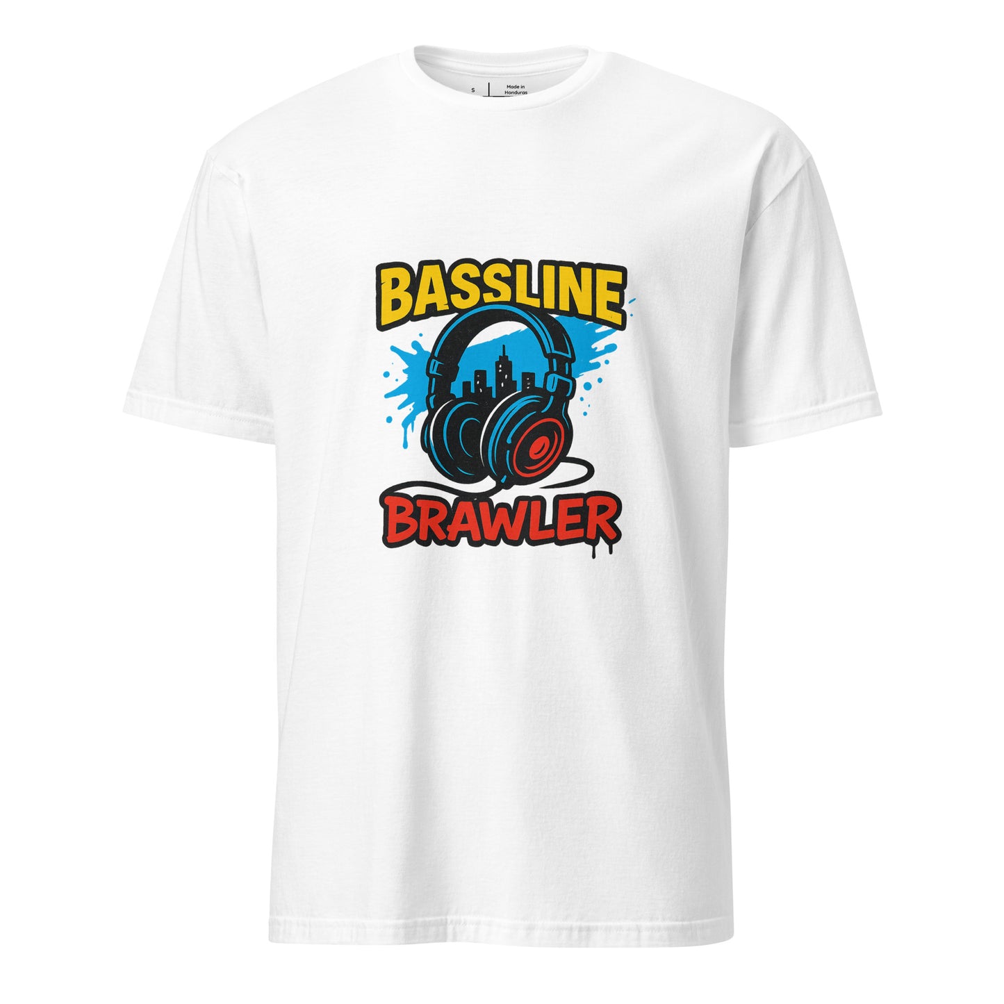 Bassline Brawler - Battle-Ready Beats - Short-Sleeve Unisex T-Shirt - Graphic Tee - White - Front