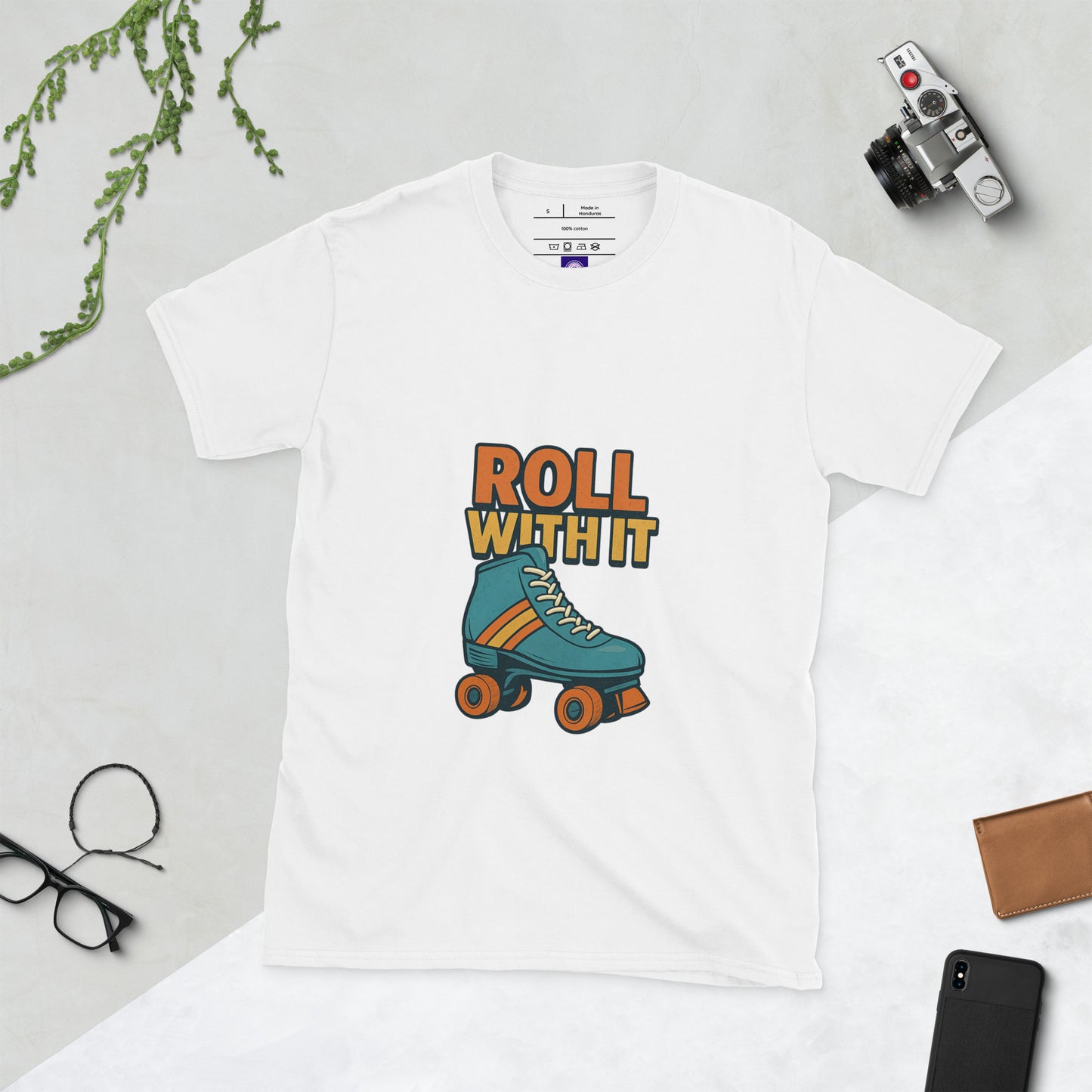 Roll With It - Retro Roller Skate Vibes - Short-Sleeve Unisex T-Shirt - Graphic Tee - White - Front