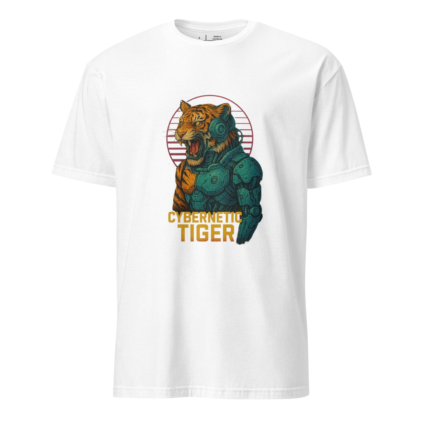 Cybernetic Tiger - Futuristic Ferocity - Short-Sleeve Unisex T-Shirt - Graphic Tee - White - Front