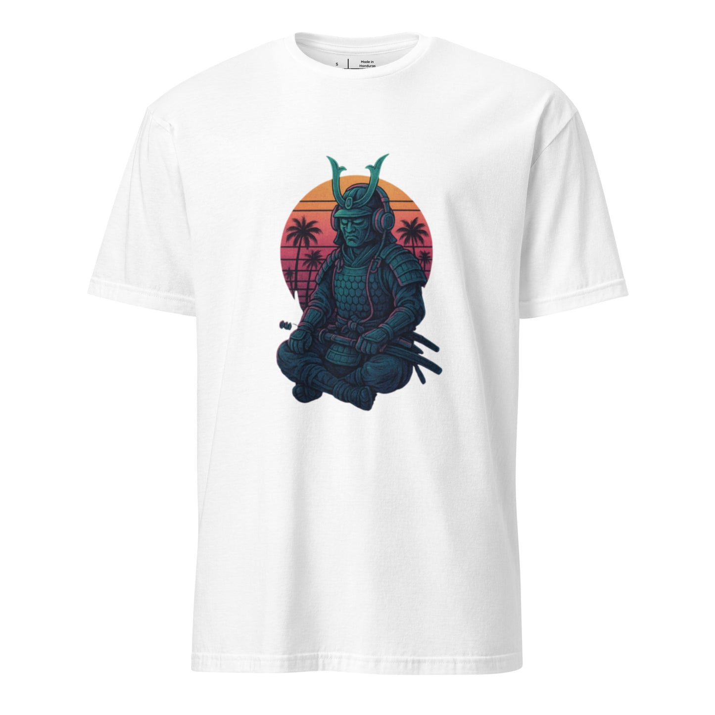 Headphone Samurai - Balance Meets Beats - Short-Sleeve Unisex T-Shirt - Graphic Tee - White - Front