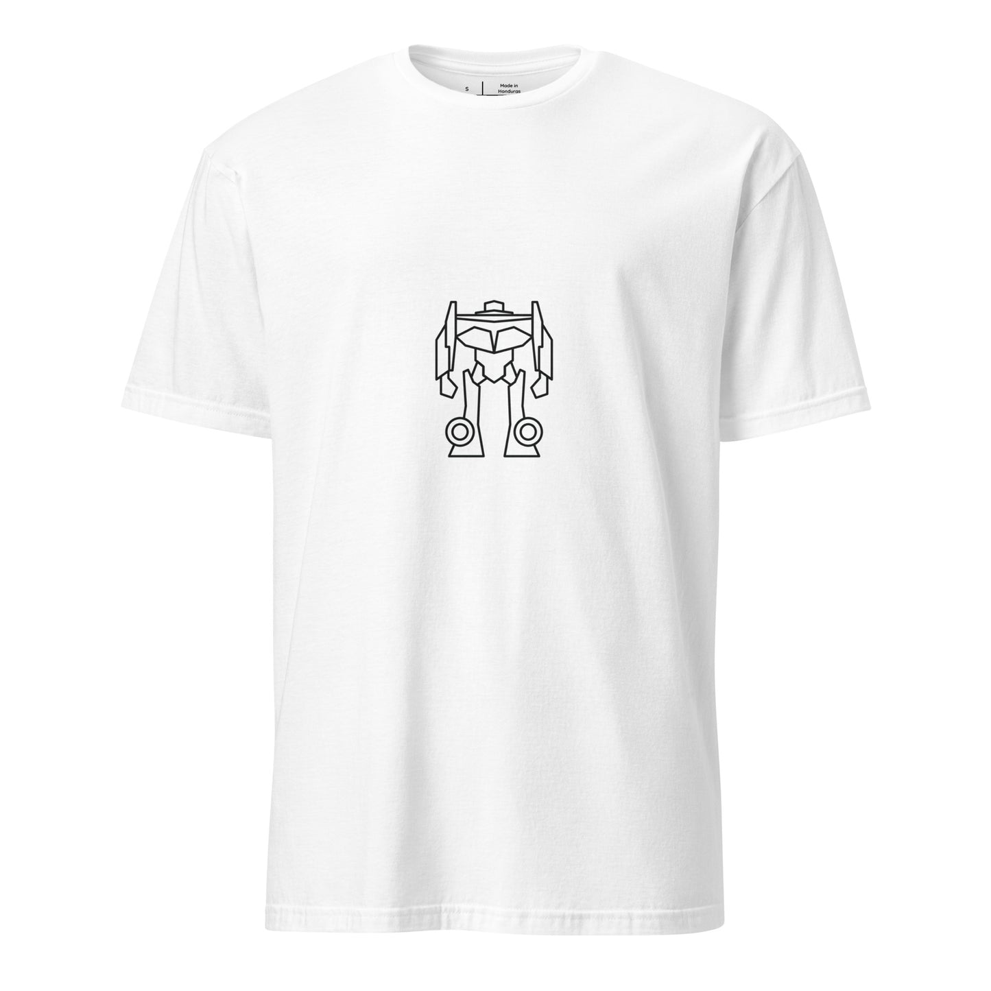 Mech Minimalist 4 - Black Line-Art Robot Design - Short-Sleeve Unisex T-Shirt - Graphic Tee - White - Front
