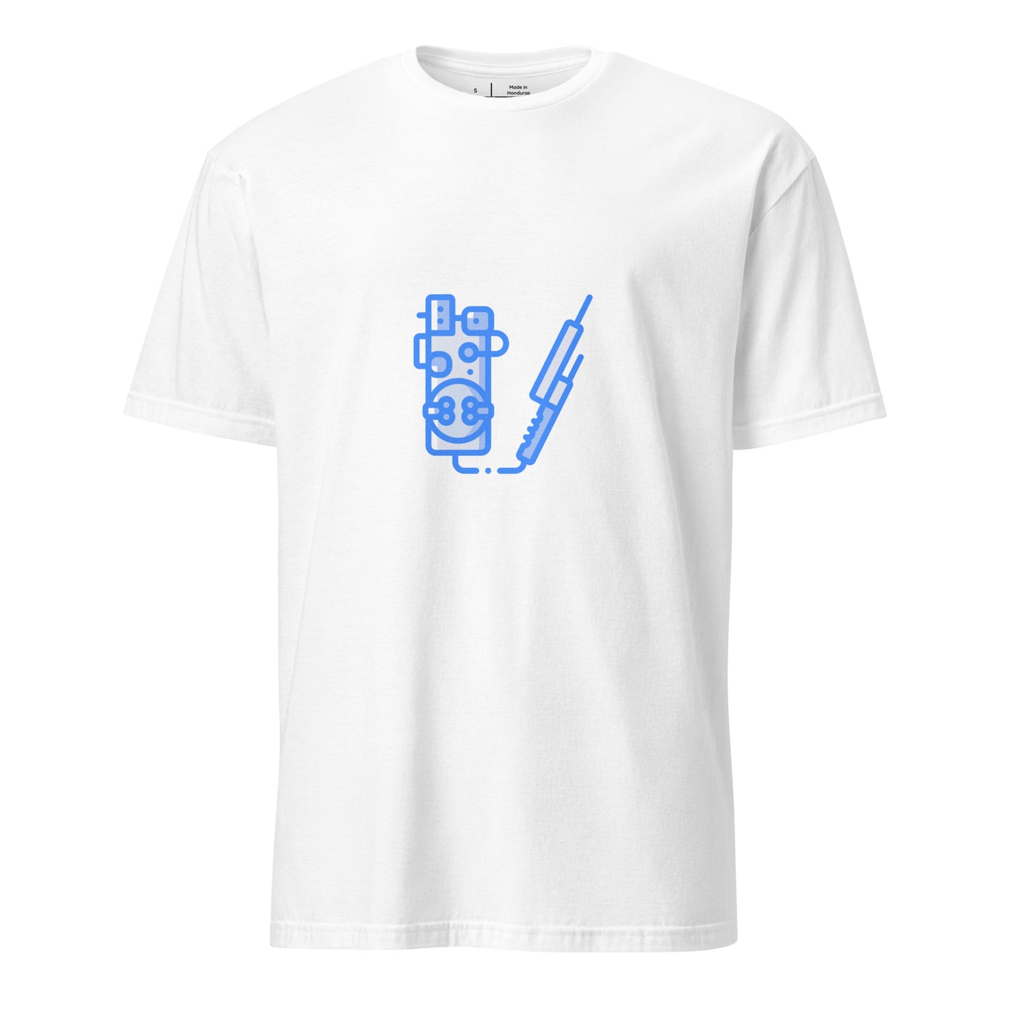 Proton Unit - Futuristic Gadget - Neon Blue - Short-Sleeve Unisex T-Shirt - Graphic Tee - White - Front