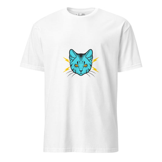 Electro Cat - Urban Cartoon Feline - Short-Sleeve Unisex T-Shirt - Graphic Tee - White - Front