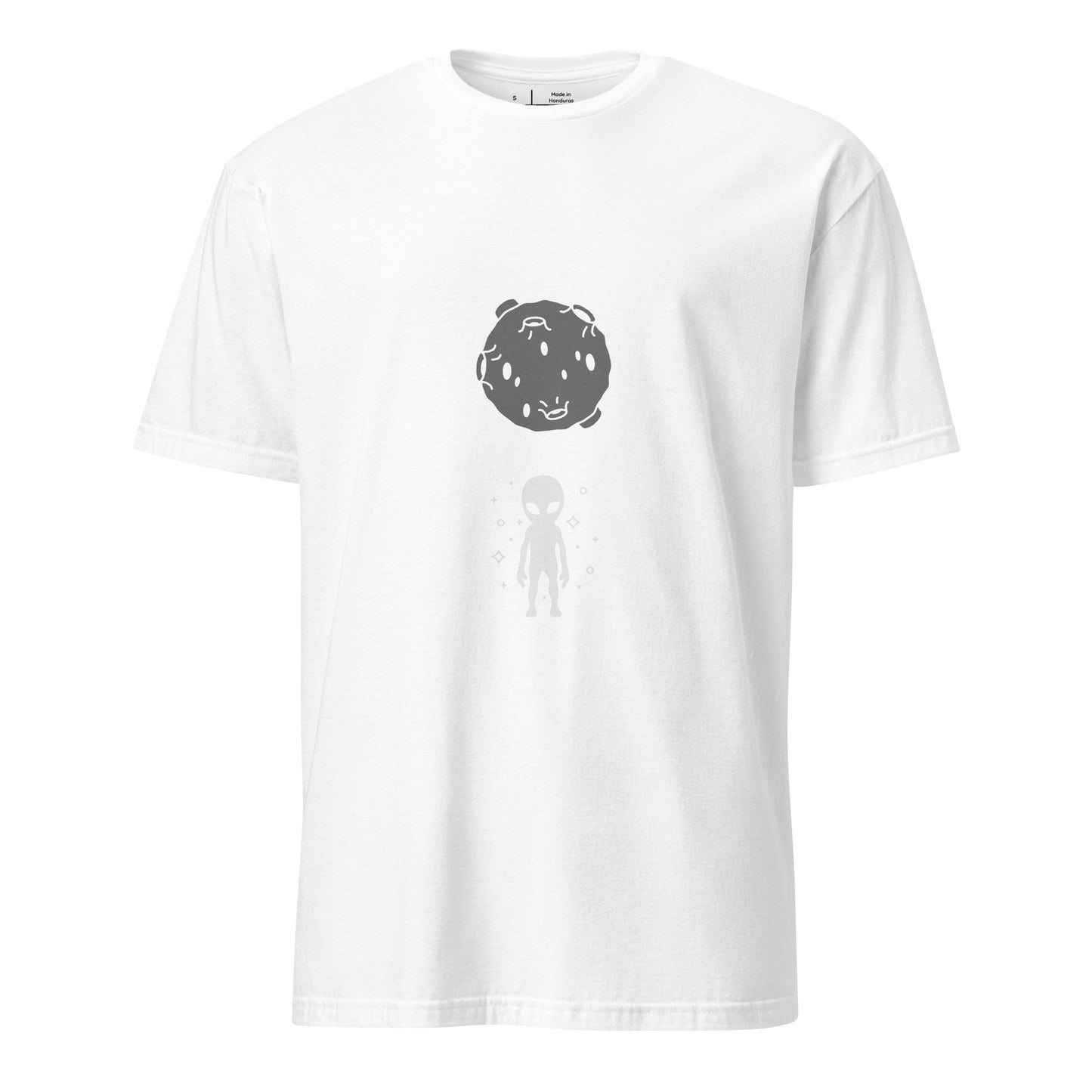 “Moonman” Minimalist Alien Graphic Tee - Short-Sleeve Unisex T-Shirt - Graphic Tee - White - Front
