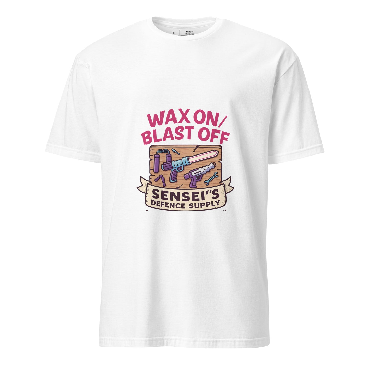 Wax On/Blast Off – Retro Karate Space - Short-Sleeve Unisex T-Shirt - Graphic Tee - White - Front
