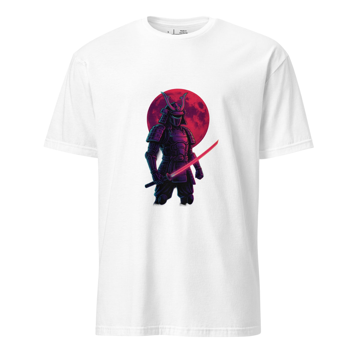 Moonlit Neon Samurai - Urban Warrior - Short-Sleeve Unisex T-Shirt - Graphic Tee - White - Front
