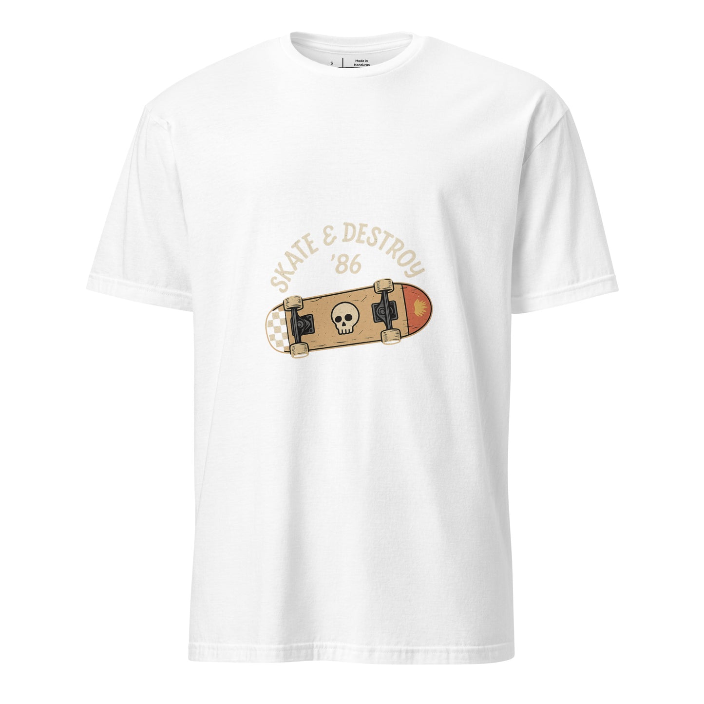 Skate And Destroy ’86 – Retro Skull Deck - Short-Sleeve Unisex T-Shirt - Graphic Tee - White - Front