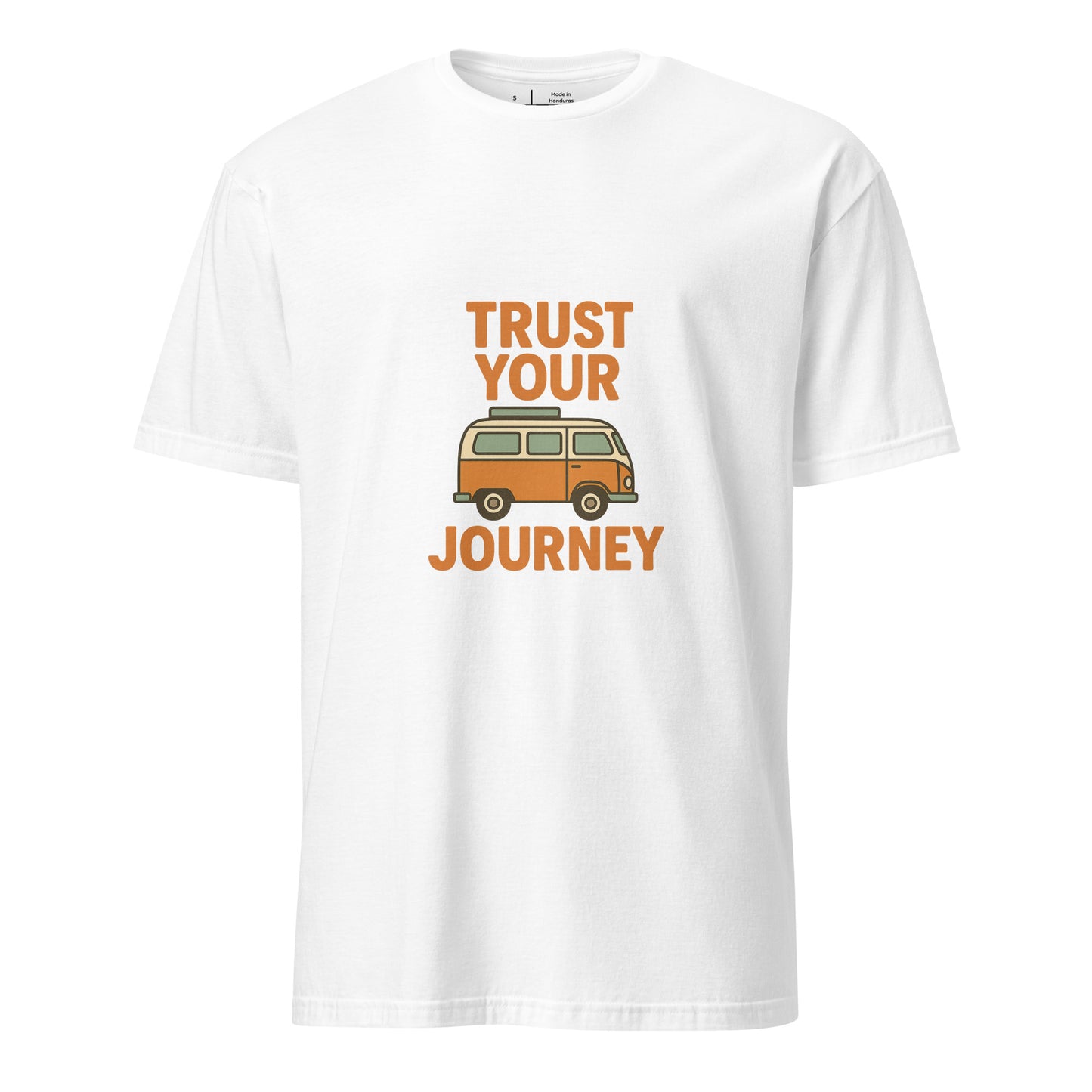 Trust Your Journey – Retro Camper Van - Short-Sleeve Unisex T-Shirt - Graphic Tee - White - Front