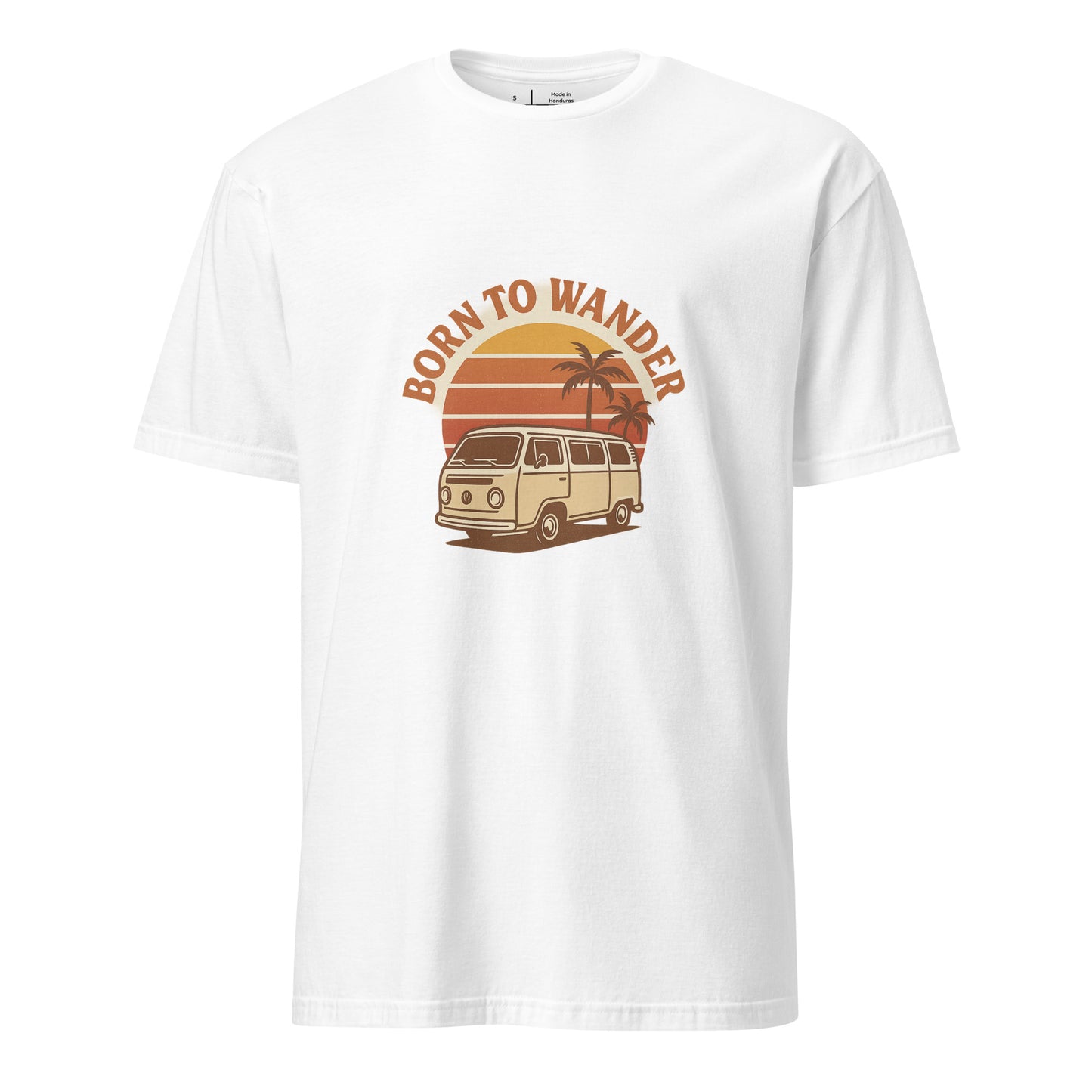 Born To Wander – Sunset Camper Edition - Short-Sleeve Unisex T-Shirt - Graphic Tee - White - Front