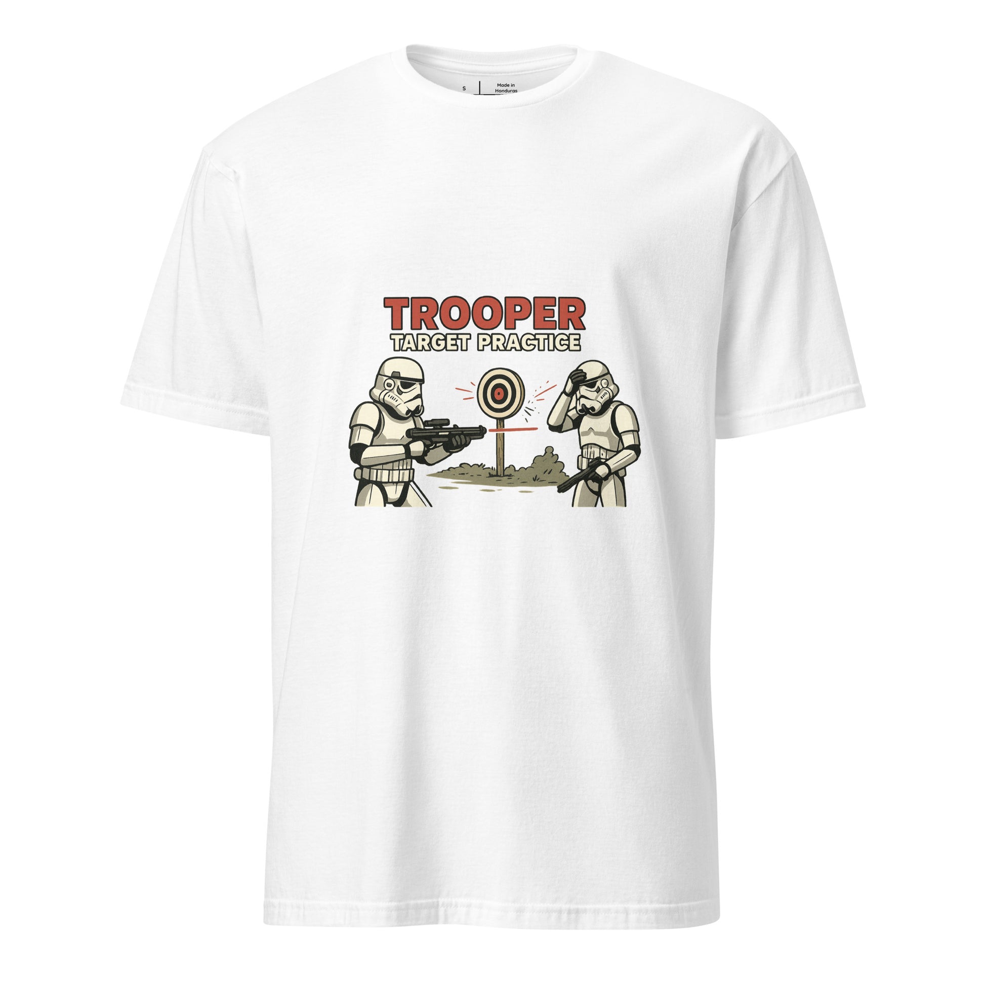 Trooper Target Practice – Aiming's Overrated Anyway - Short-Sleeve Unisex T-Shirt - Graphic Tee - White - Front