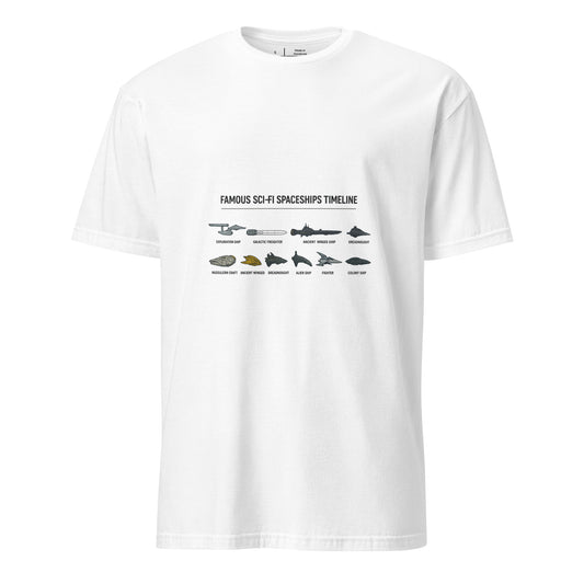 Famous Sci-Fi Starships Timeline – Legendary Vessels - Short-Sleeve Unisex T-Shirt - Graphic Tee - White - Front