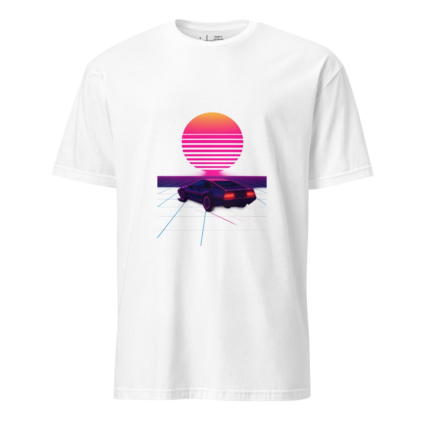 Retro Cyber Car – Neon Drive - Short-Sleeve Unisex T-Shirt - Graphic Tee - White - Front